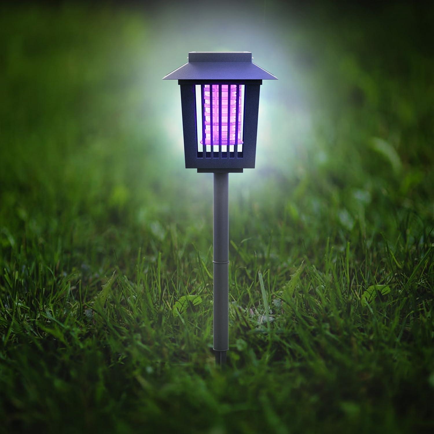 Black Solar Powered UV Mosquito and Bug Zapper Light