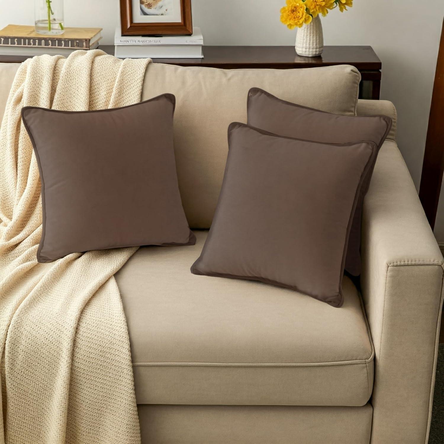 A1HC Set of 2 Luxurious Fine Soft Velvet Throw Pillow Covers Only, For Sofas, Beds, Vibrant Colors and Hidden YKK Zipper. Enhance your Living Space with Decorative Couch Pillow 18"x18", Dark Brown