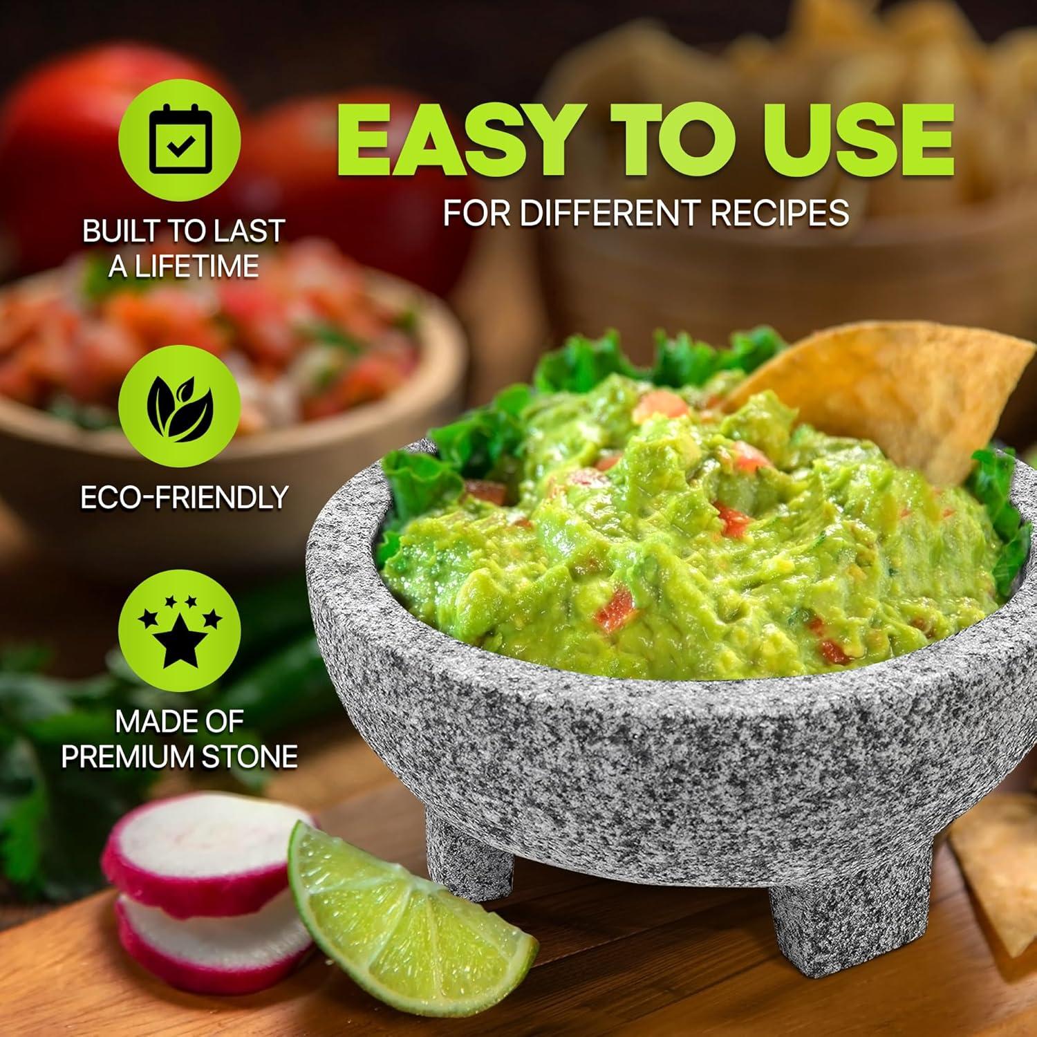 8-Inch Gray Granite Molcajete Mortar and Pestle Set