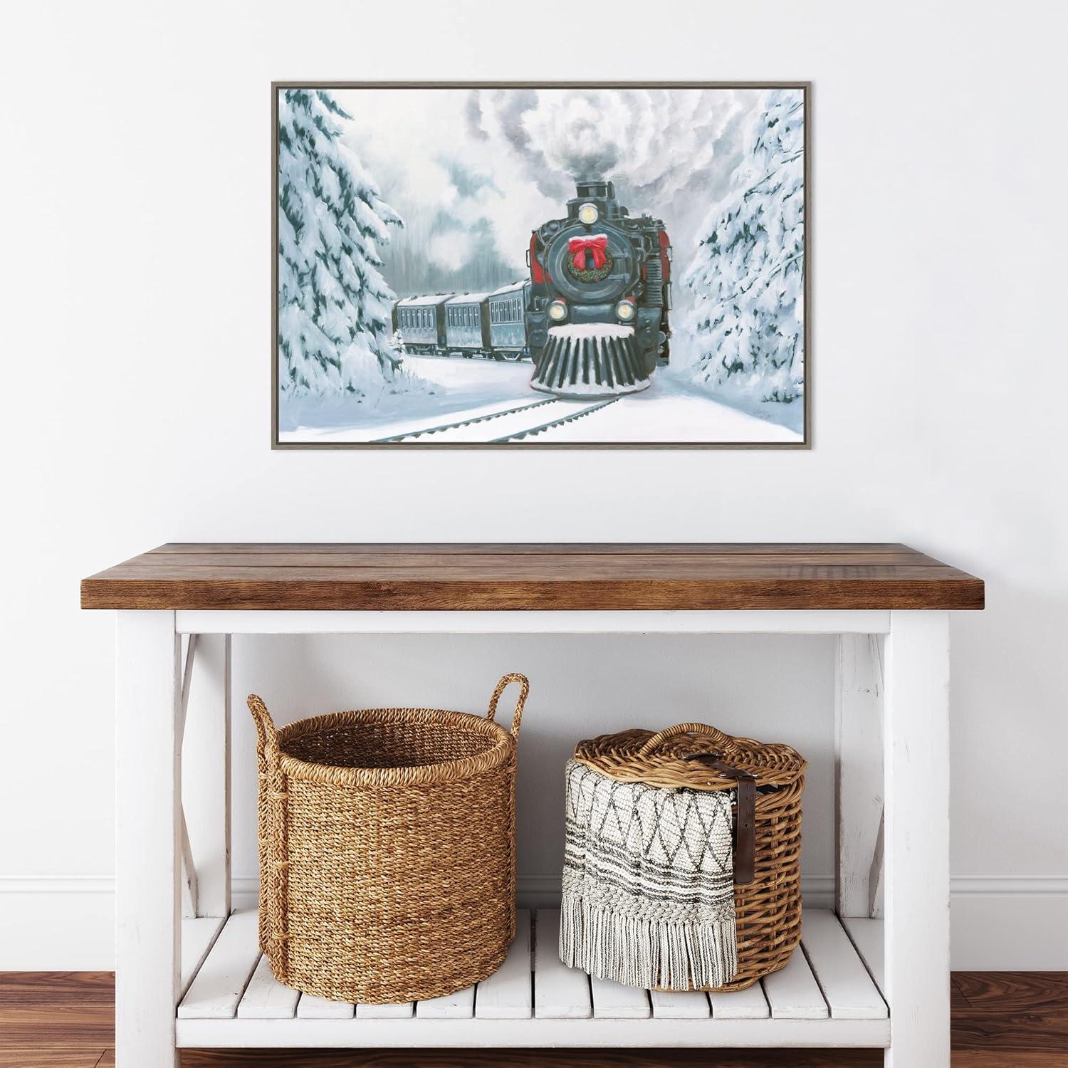 Amanti Art Christmas Train by Wellington Studio Canvas Wall Art Print Framed 33-in. x 23-in.