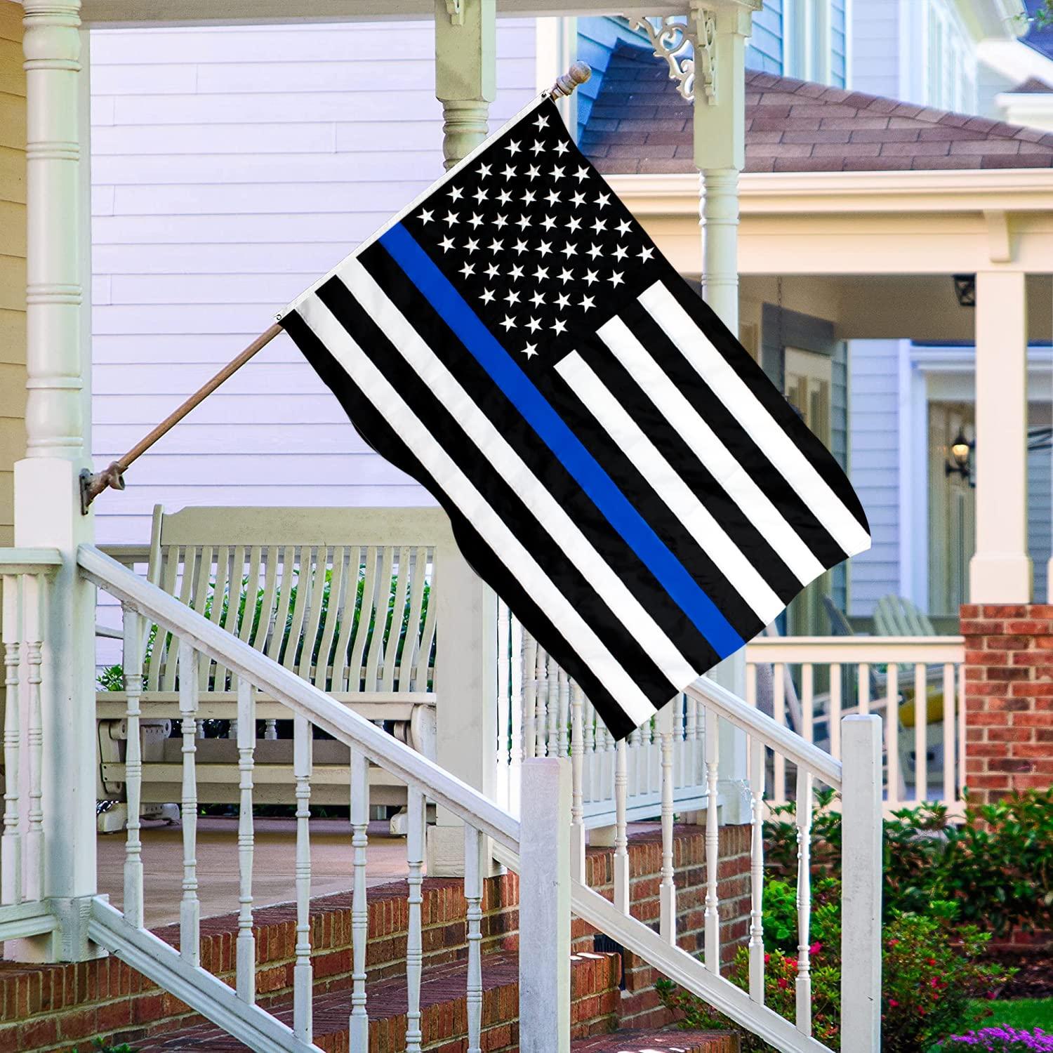 Thin Blue Line American Flags for Outside 3x5 US USA Police Flag Outdoor Vivid Color Fade Resistant Double Stitched Blue Line flag with Brass Grommets