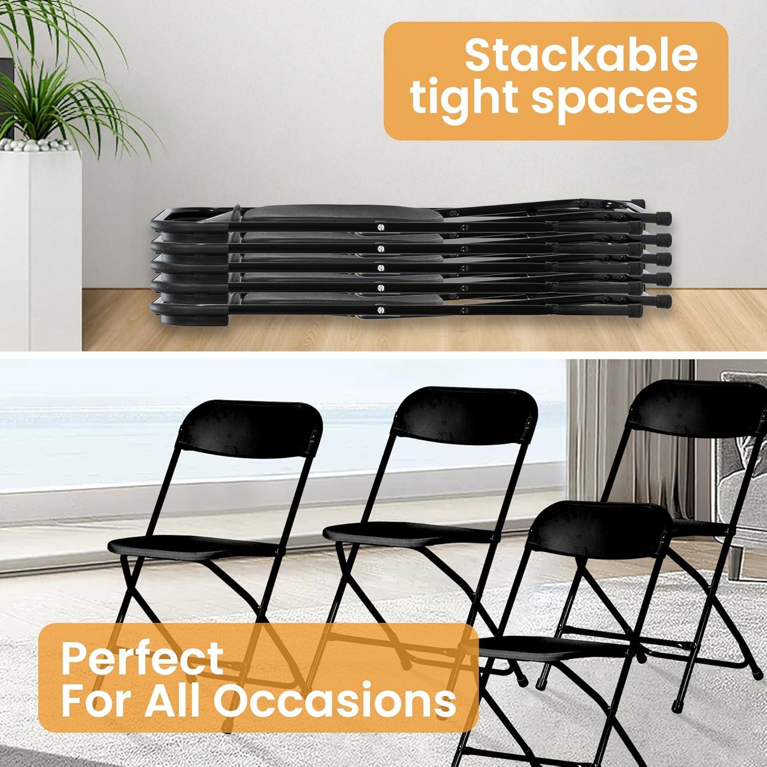 10 Pack Black Plastic Folding Chair for Indoor Outdoor, 350 lb Capacity, Foldable Commercial Stacking Chairs with Steel Frame for Office Wedding Party Events