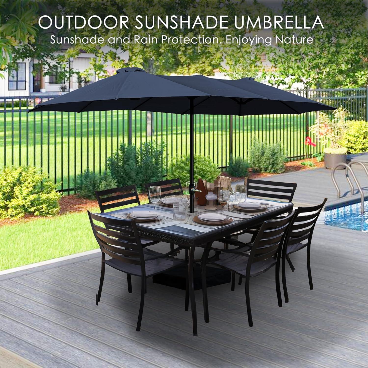15 ft. x 9 ft. Market Double-Sided Patio Umbrella Extra-Large Waterproof Twin Umbrellas in Navy Blue