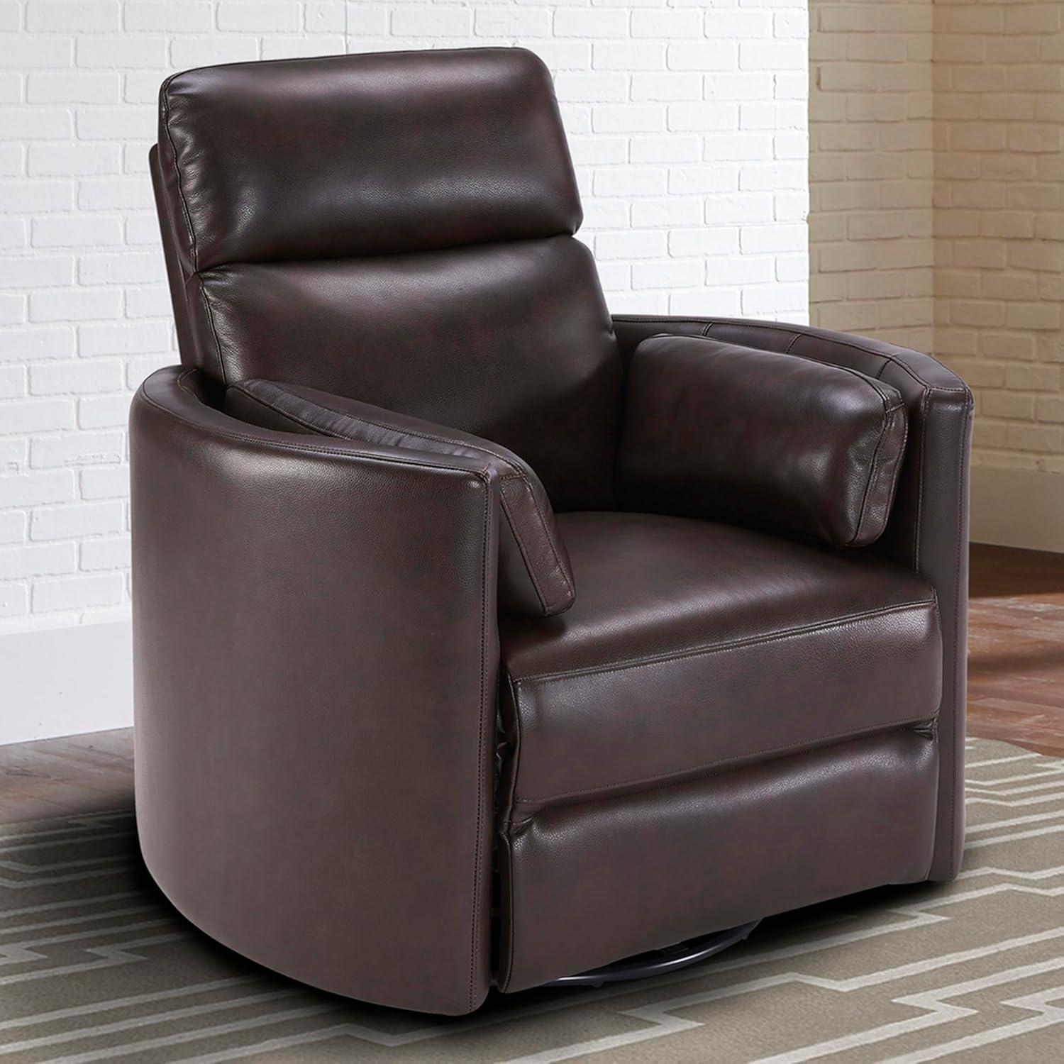 Florence Brown Top-Grain Leather Swivel Recliner with USB Charger