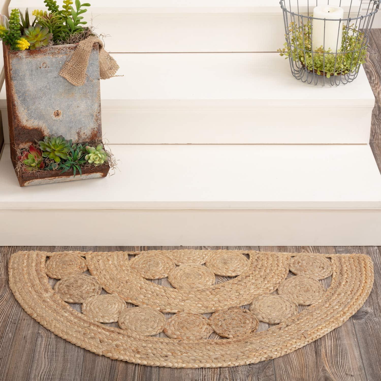 VHC Brands Farmhouse Jute 16.5 x 33 Inch Celeste Tan Half Circle Rug