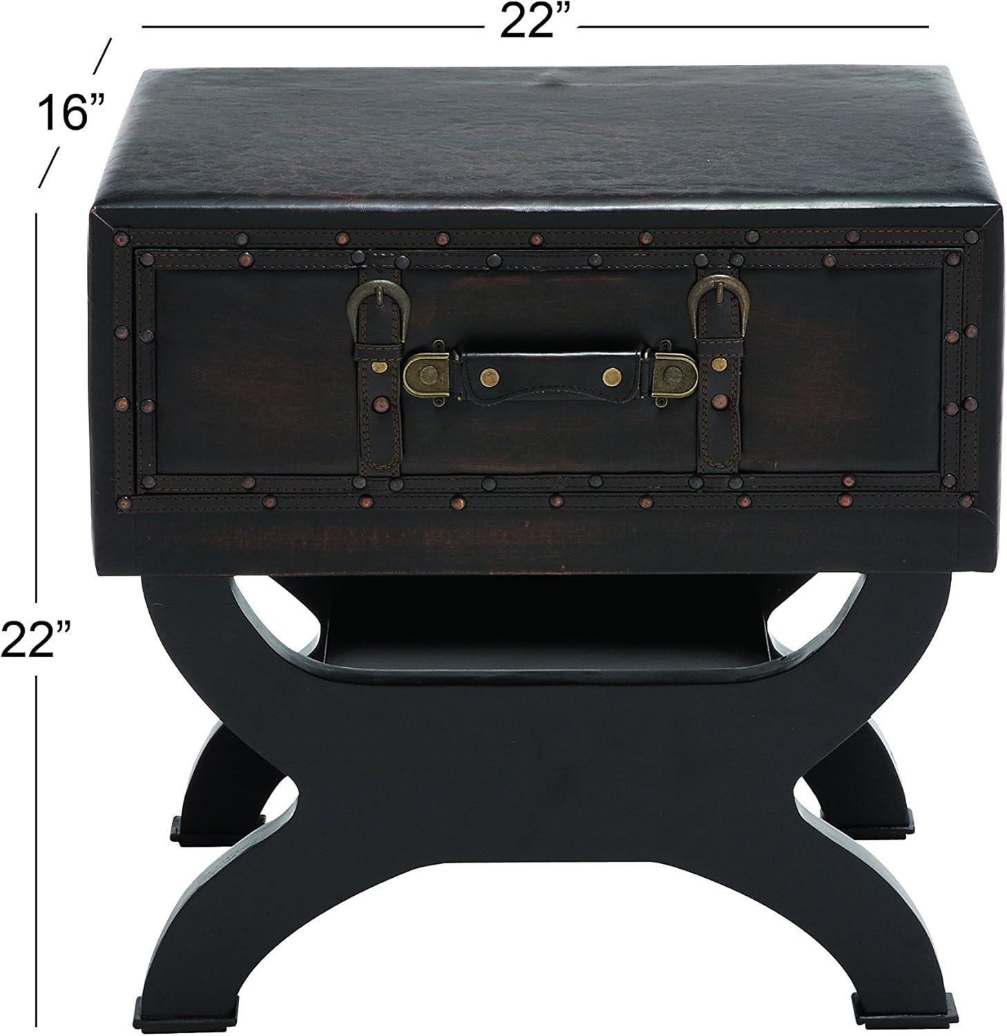 Olivia & May Faux Leather Trunk End Table Brown: Vintage-Inspired Storage, Metal Accents, Indoor Use