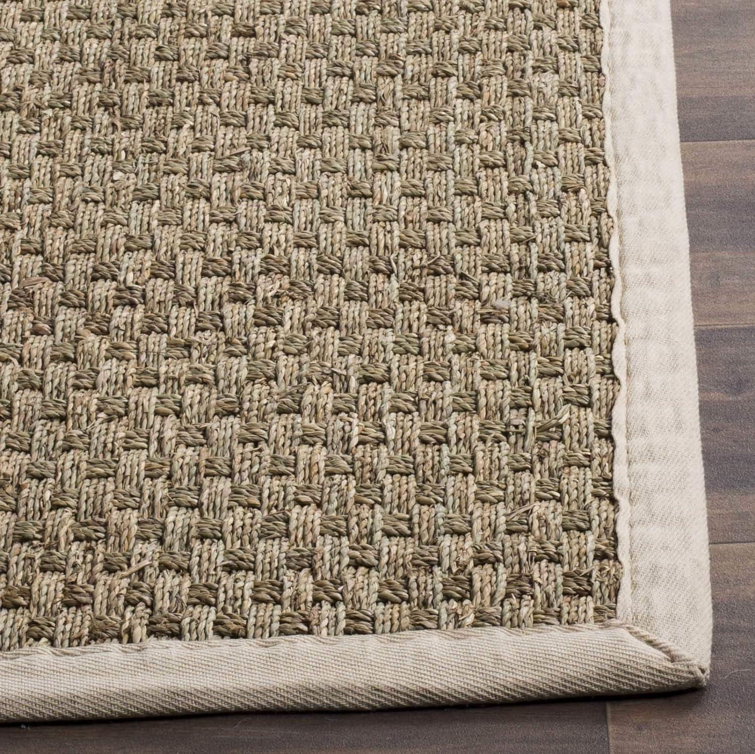 Natural and Light Blue Cotton Border Area Rug, 6' x 9'