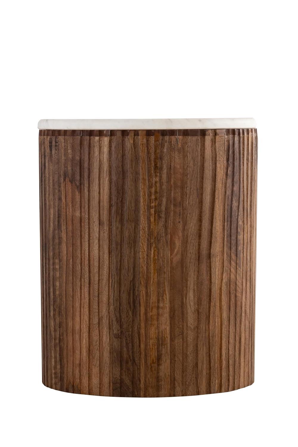 Round Marble Top Solid Mango Wood Decorative Cylindrical Base Side/End Table,Contemprary Accent Side/End Table,Fully Assembled, for The Living Room and Bedroom Gray