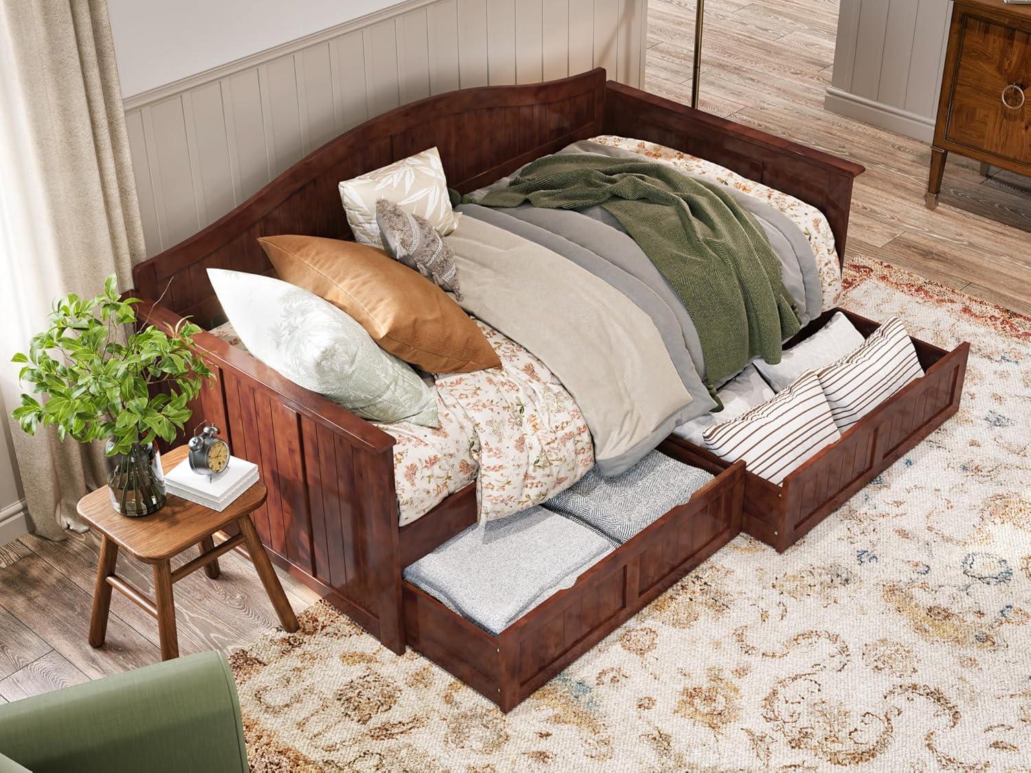 Nantucket Walnut Twin Wood Daybed with Storage Drawers