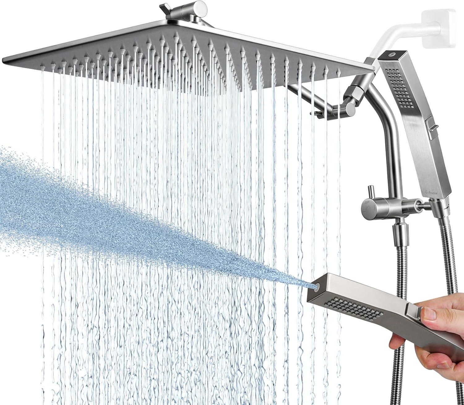 Brushed Nickel Adjustable Dual Rain Shower Head with Handheld