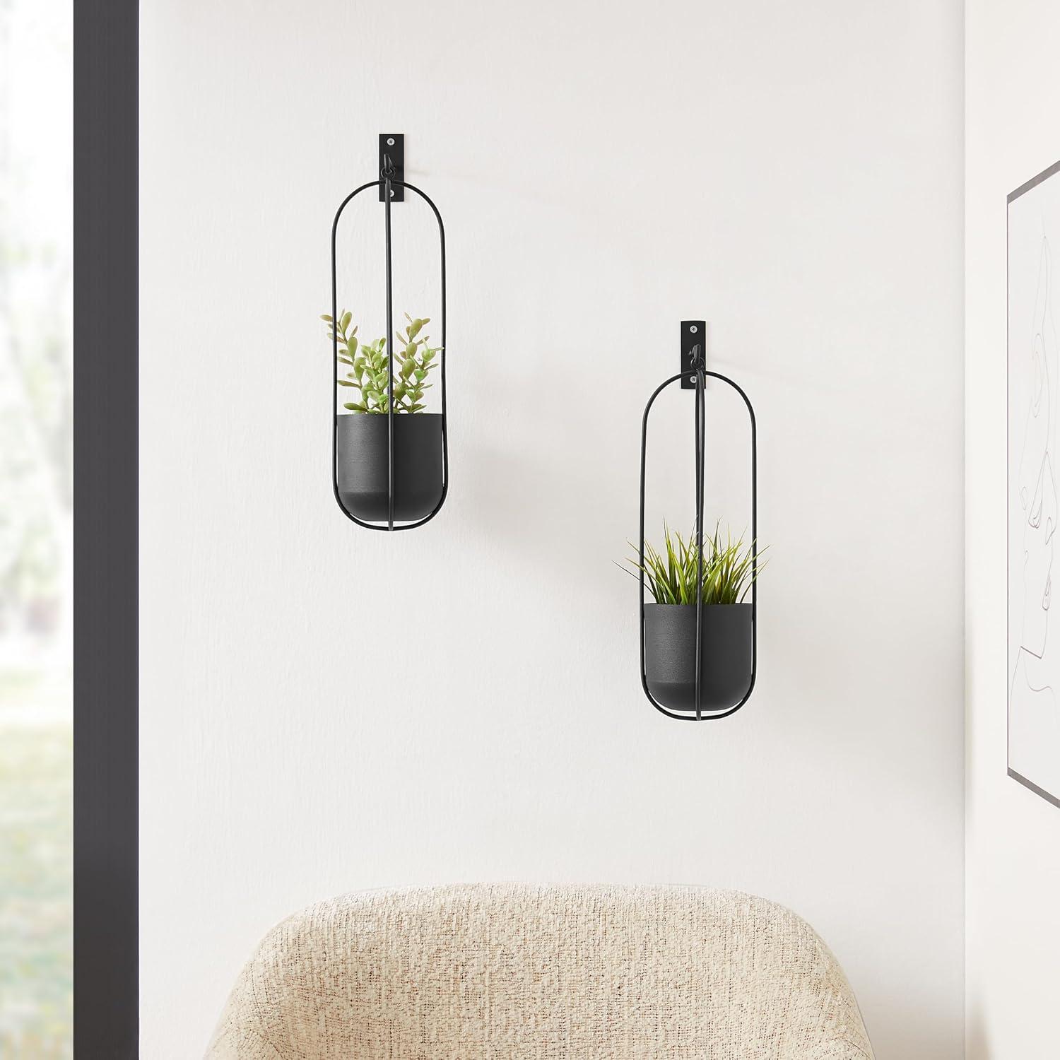 Danya B. Walter 2-Piece Modern Black Metal Oval Hanging Planter Set with Chain Hanging Option