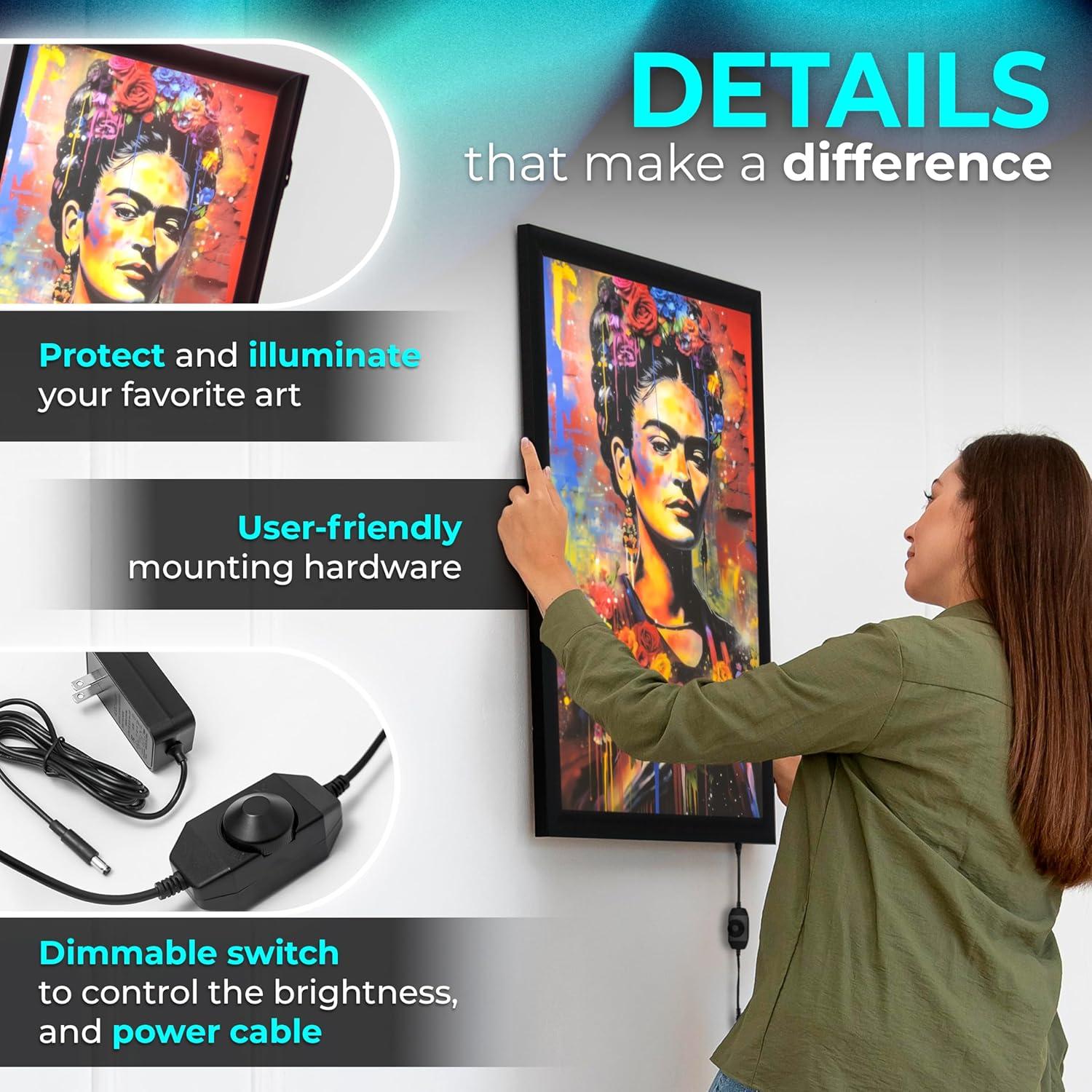 NexaFrame LED Poster Frame - 16x24 Light Box for Movie Posters - Dimmer Switch