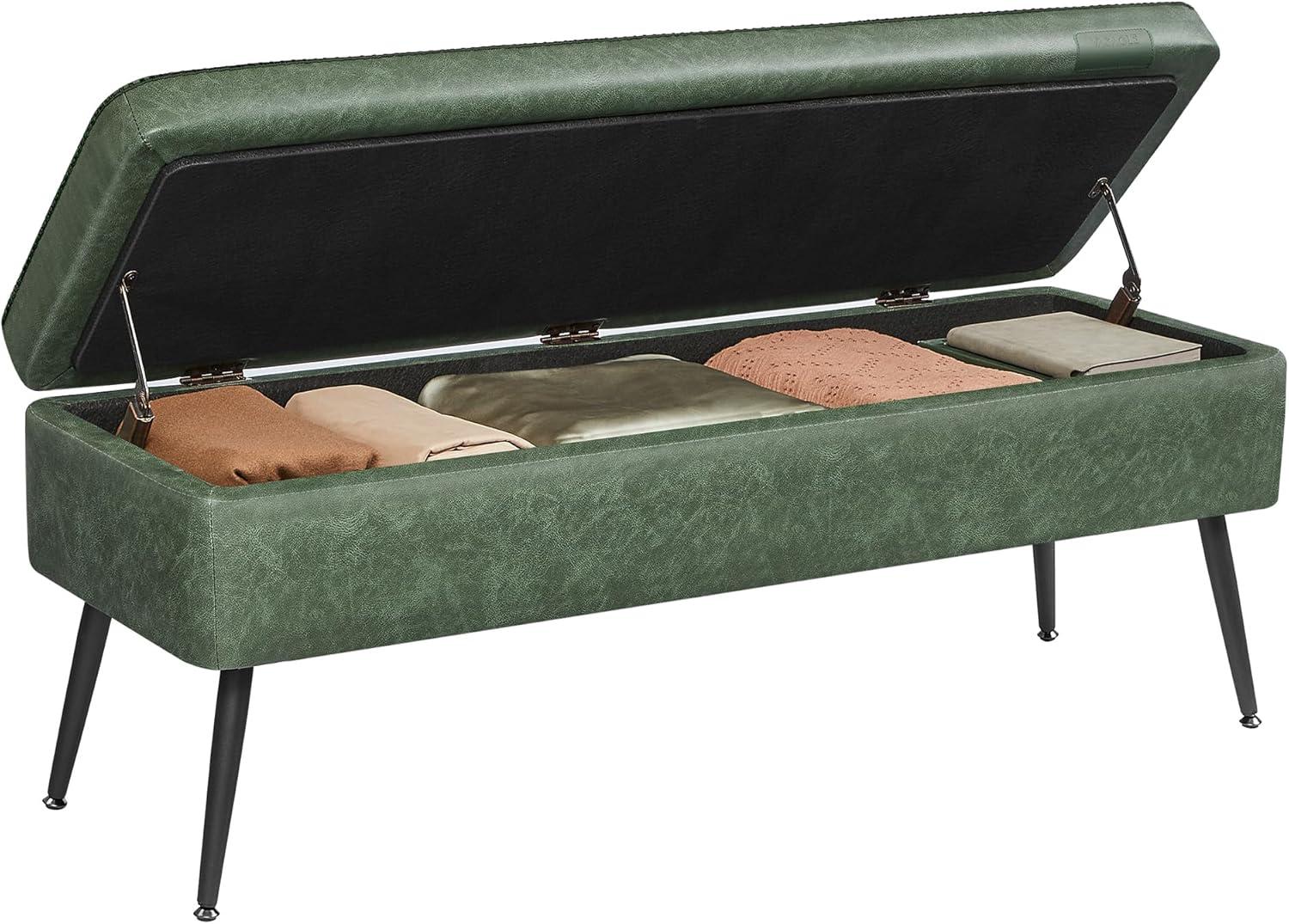 VASAGLE EKHO Collection - Storage Ottoman Bench Leather Entryway Bedroom Bench 15 Gallons for Bedroom Living Room Loads 660 lb Forest Green