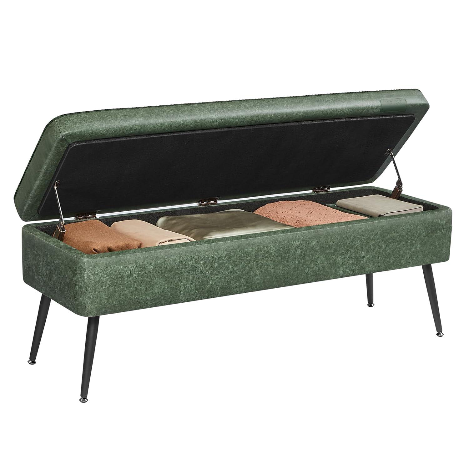 VASAGLE EKHO Collection - Storage Ottoman Bench Leather Entryway Bedroom Bench 15 Gallons for Bedroom Living Room Loads 660 lb Forest Green