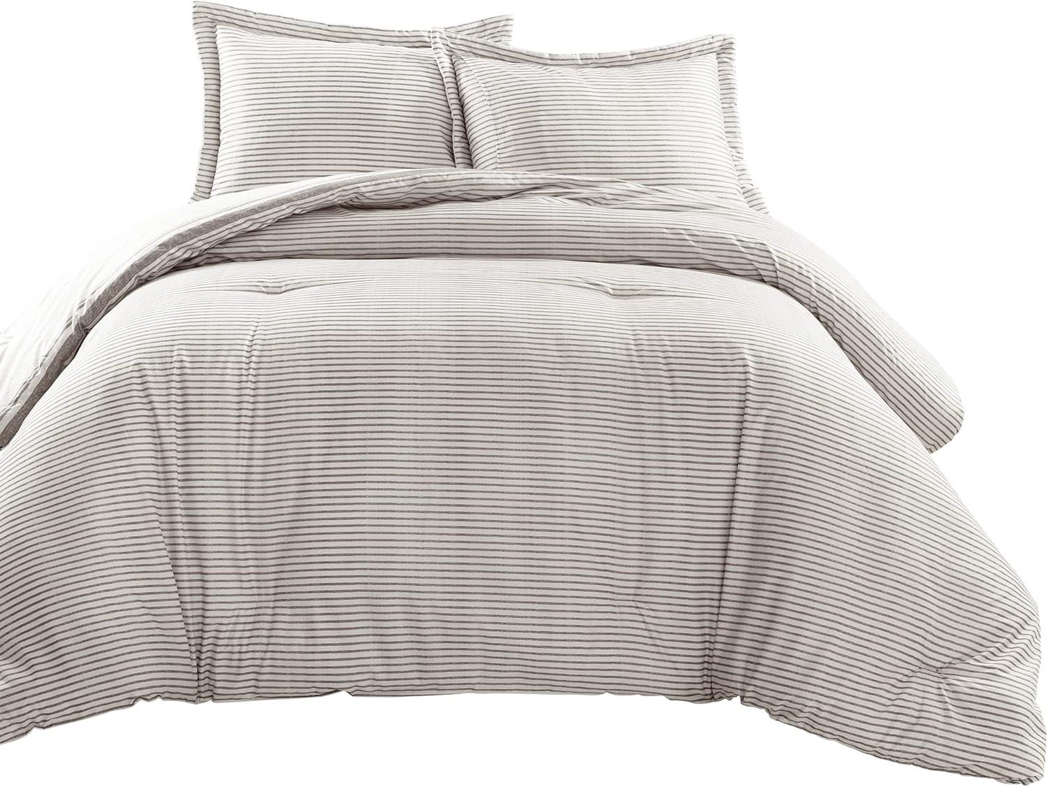 3pc King Farmhouse Stripe Reversible Comforter & Sham Set Gray - Lush Décor