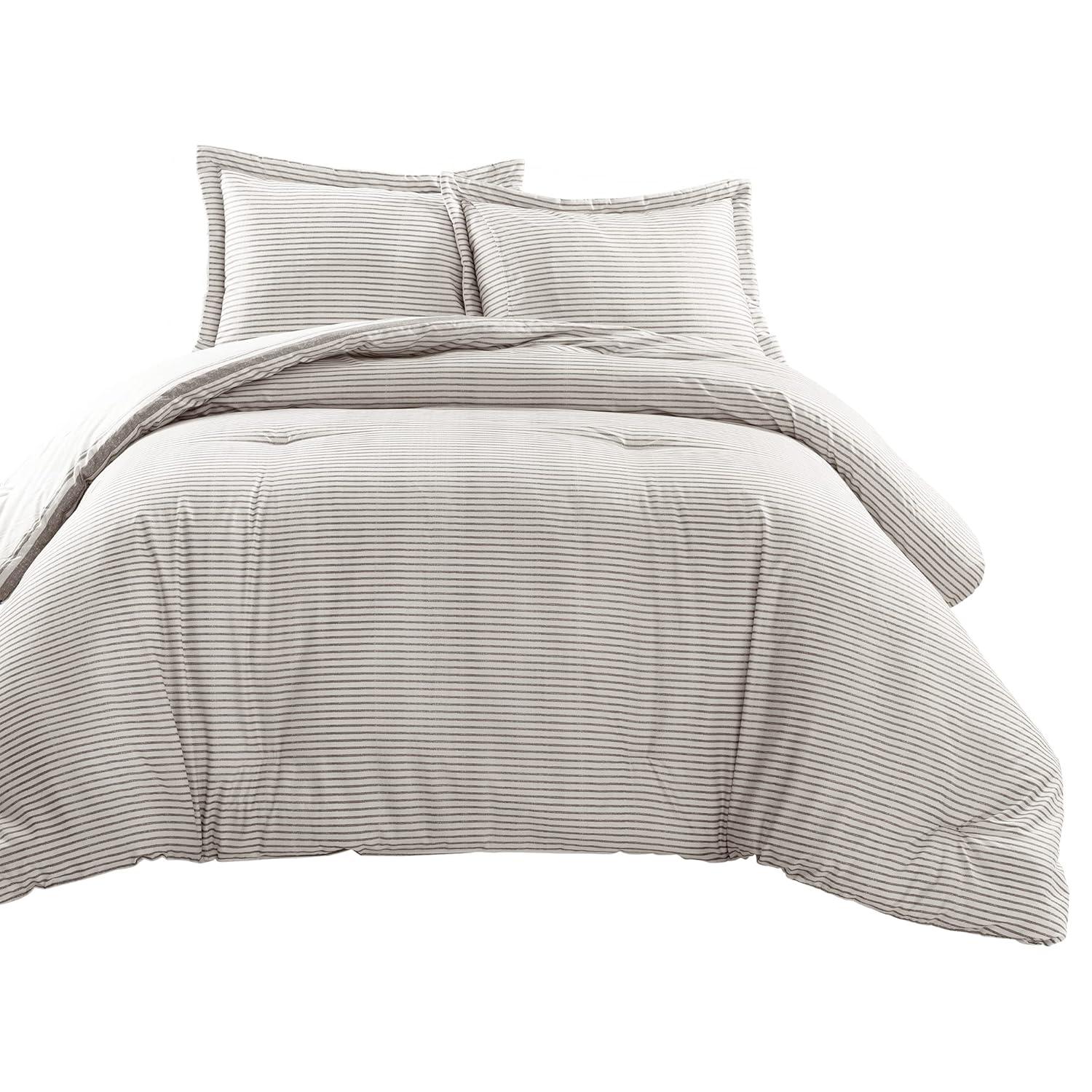 3pc King Farmhouse Stripe Reversible Comforter & Sham Set Gray - Lush Décor