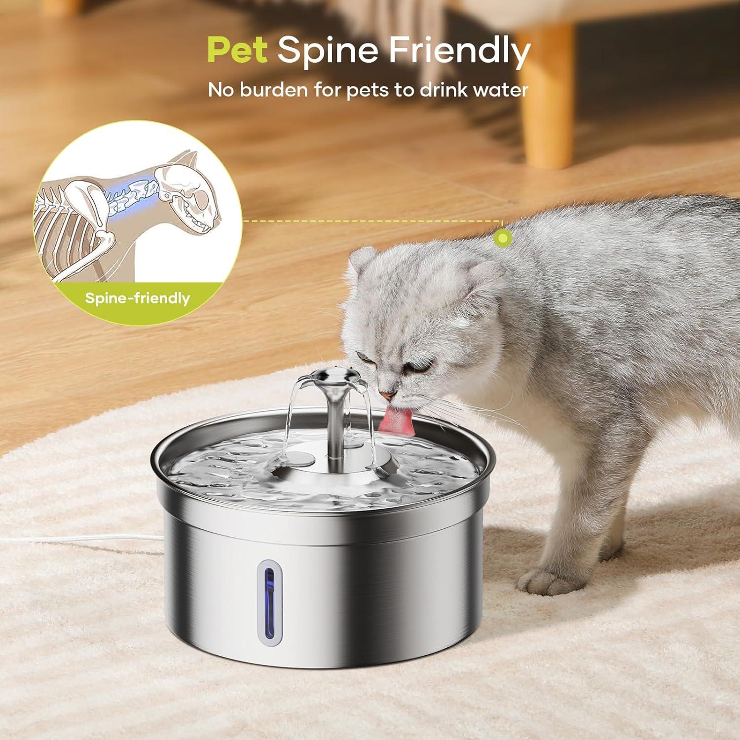 Cat Water Fountain Stainless Steel 4L/132oz,Large Capacity Pet Water Fountain for Cats Inside, Automatic Dog Water Dispenser with Quiet Pump, Suitable for Multi-pet Households C49