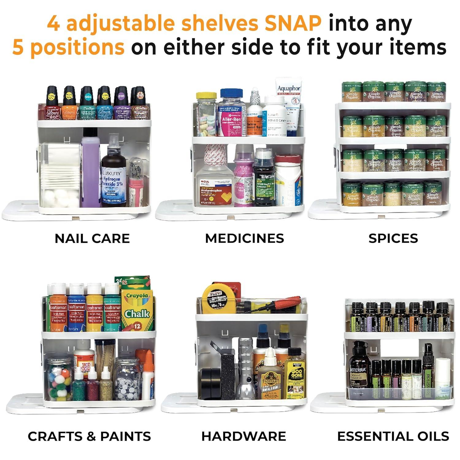 Cabinet Caddy SNAP! Spice Rack Organizer for Cabinet - Slide & Rotate Seasoning Organizer - 3 Snap-In Adjustable Shelves for 5 Tier of Storage - Magnetic Modular Design - 8.9”H x 6.1”W x 10.8”D
