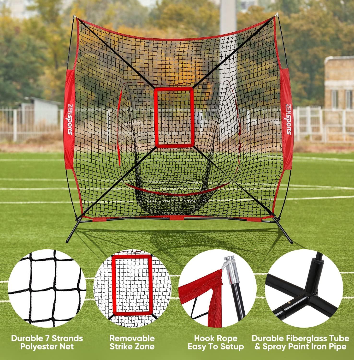 Zeny 7' x 7' Baseball Softball Practice Net Hitting Pitching Training Net w/Strike Zone,Bow Frame & Carry Bag