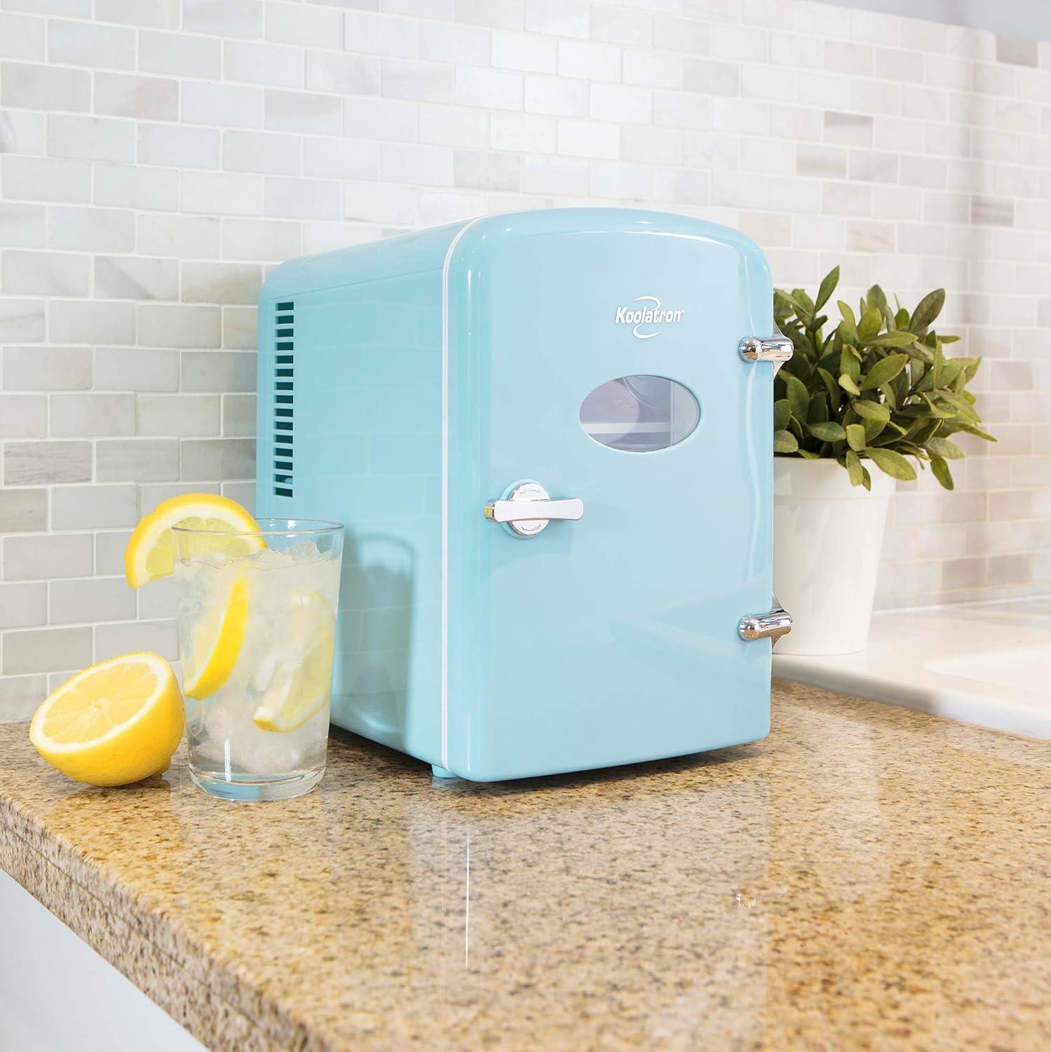Koolatron Retro Portable Cooler 6 Can, 4 L, AC/DC Mini Fridge Cooler,  Aqua
