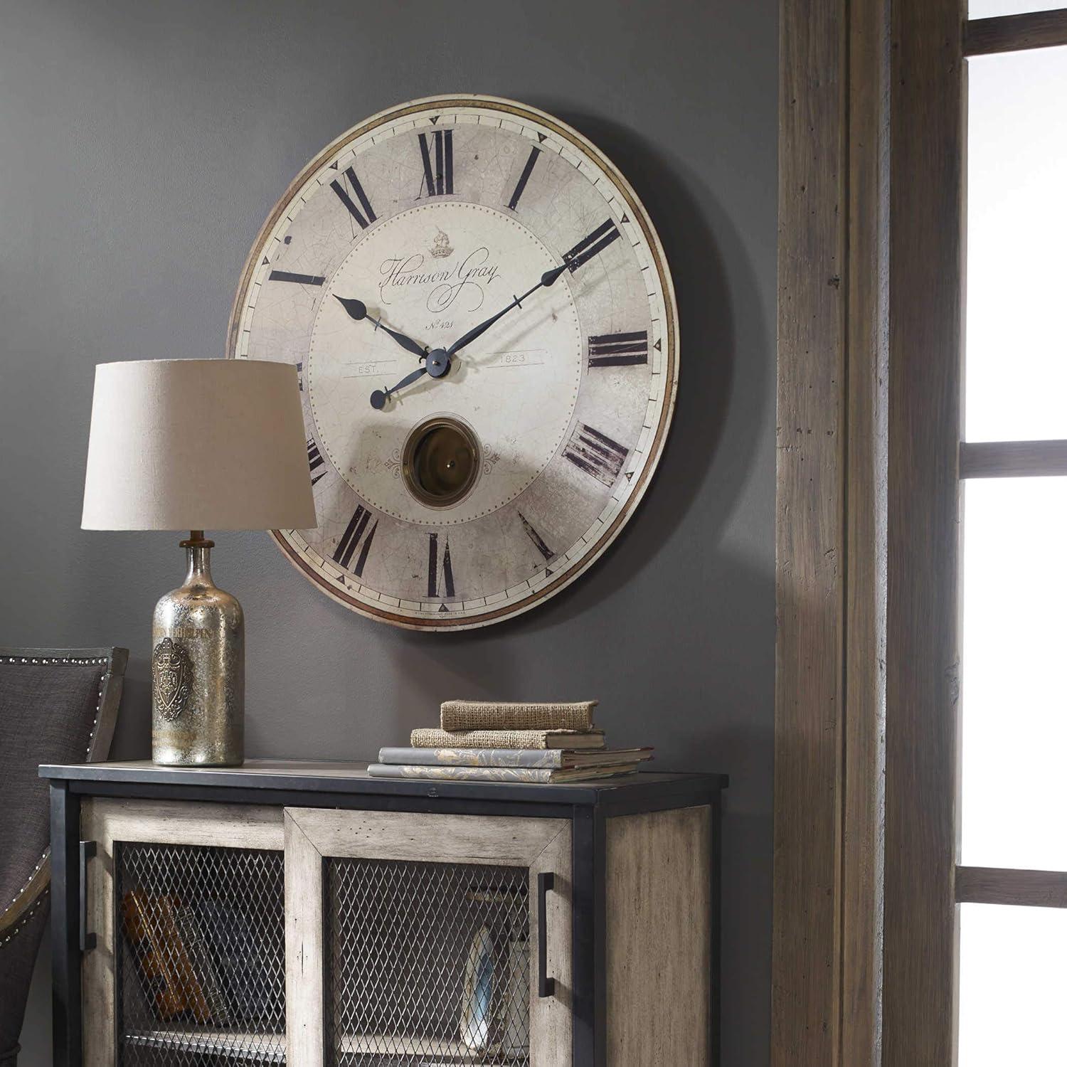 Harrison Oversized Beige Rustic Round Wall Clock