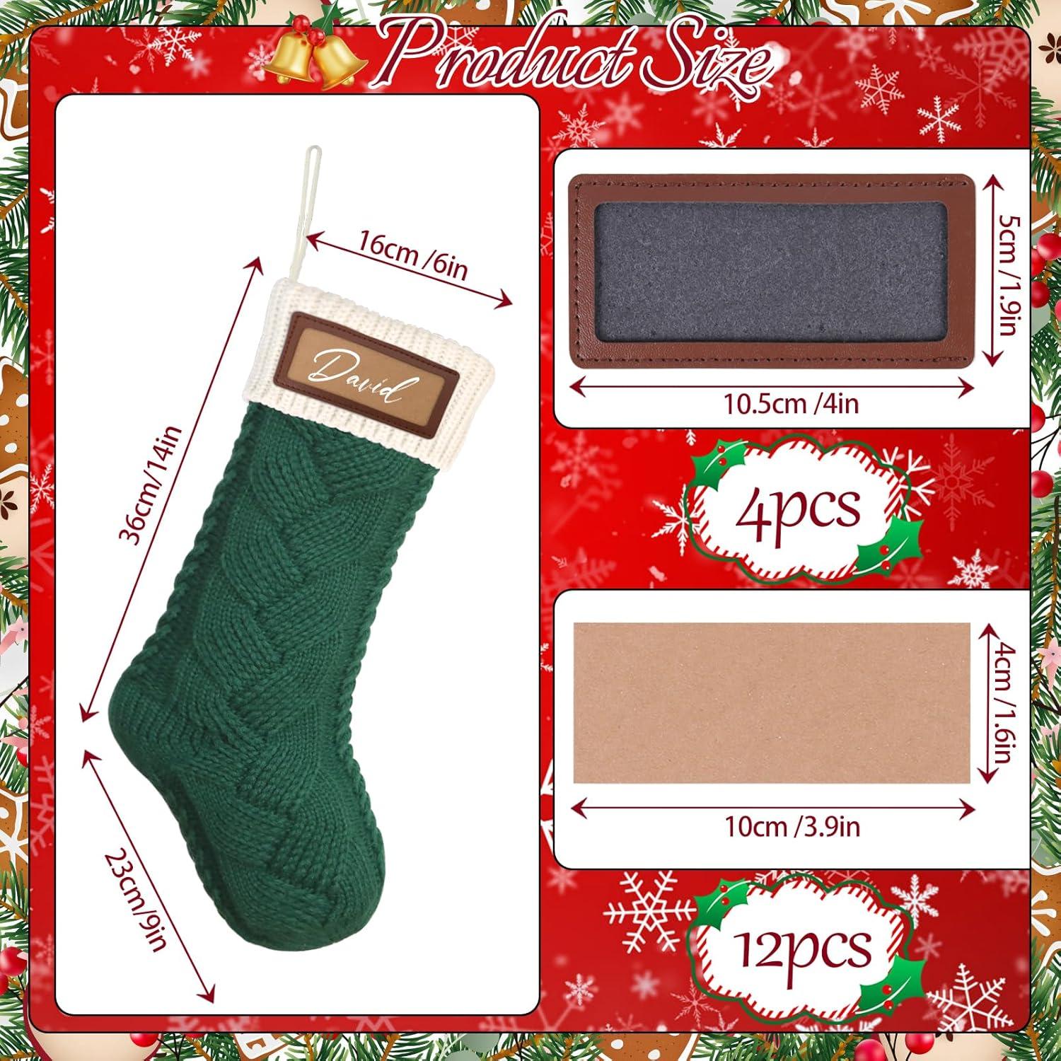 Large Red and Green Cable Knit Christmas Stockings, 4 Pack