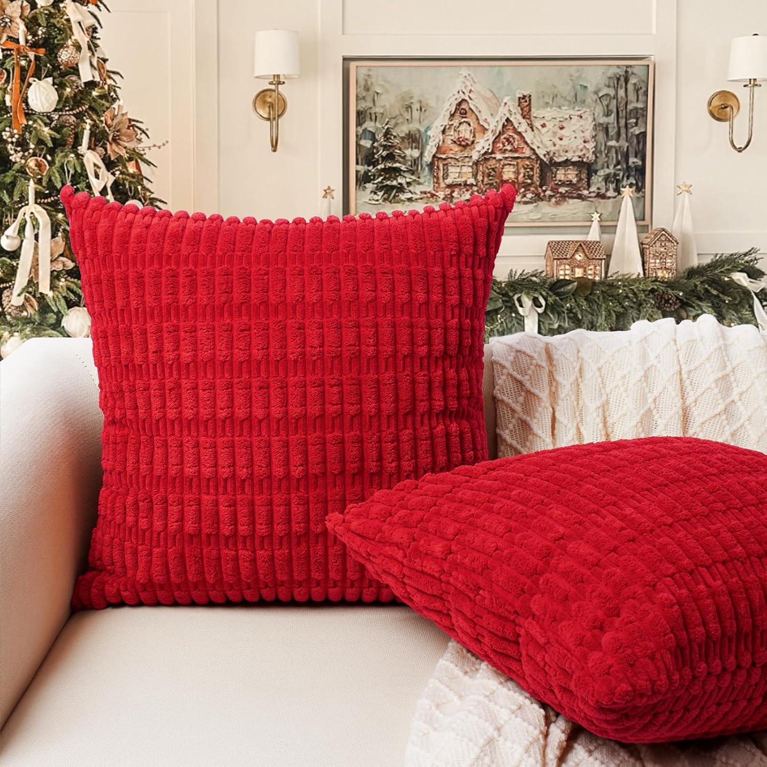 Red Corduroy 18x18 Inch Boho Pillow Covers, Set of 2