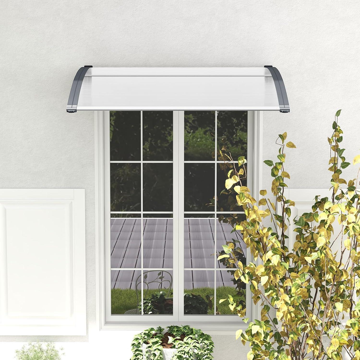 48" x 40" Window Awning, Awnings for Doors, with Hollow Sheet, Rain Snow Sunlight, Outdoor Awning Canopy Exterior for Porch, Deck, Patio, Balcony, Gray
