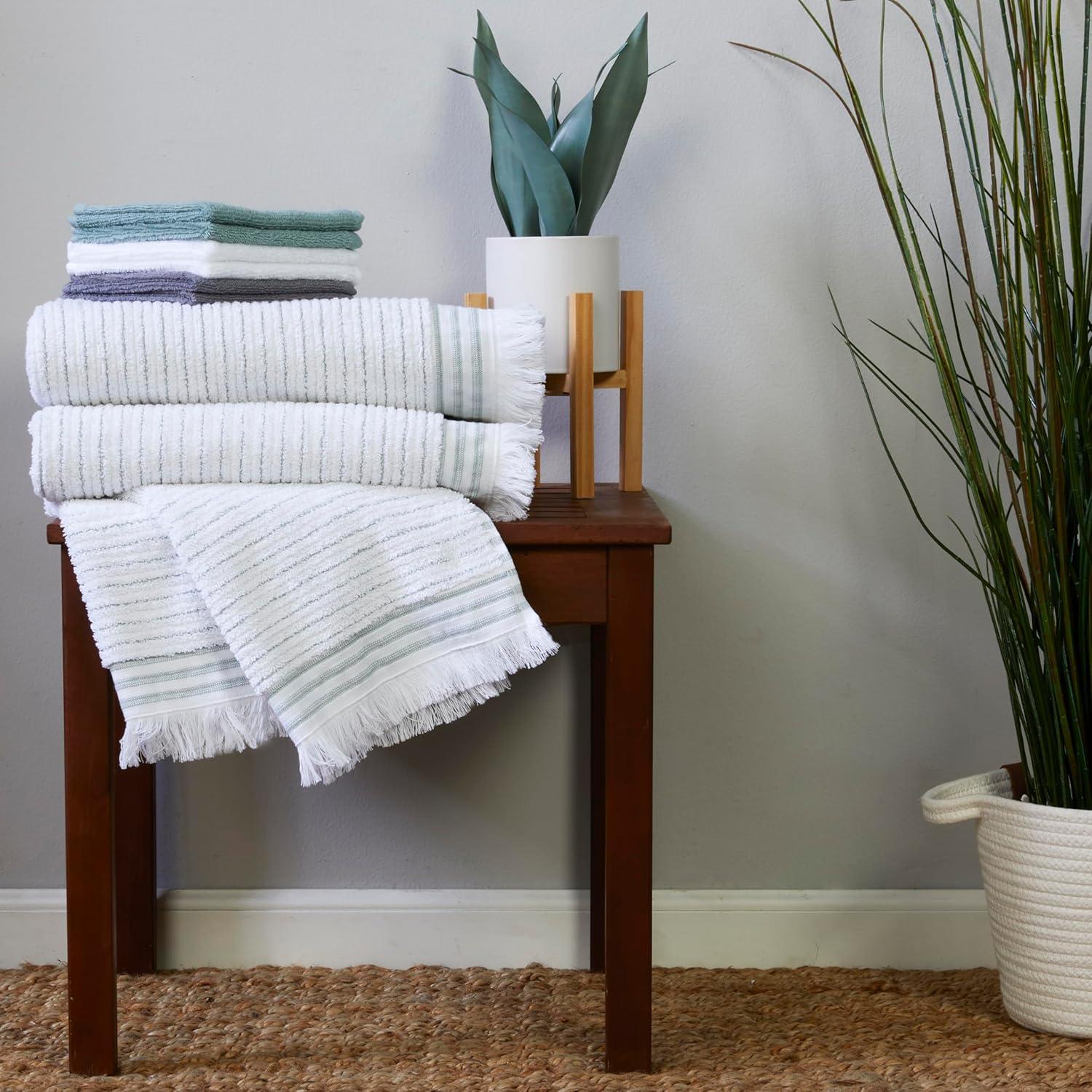 SKL Home Subtle Stripe Sage Bath Towel