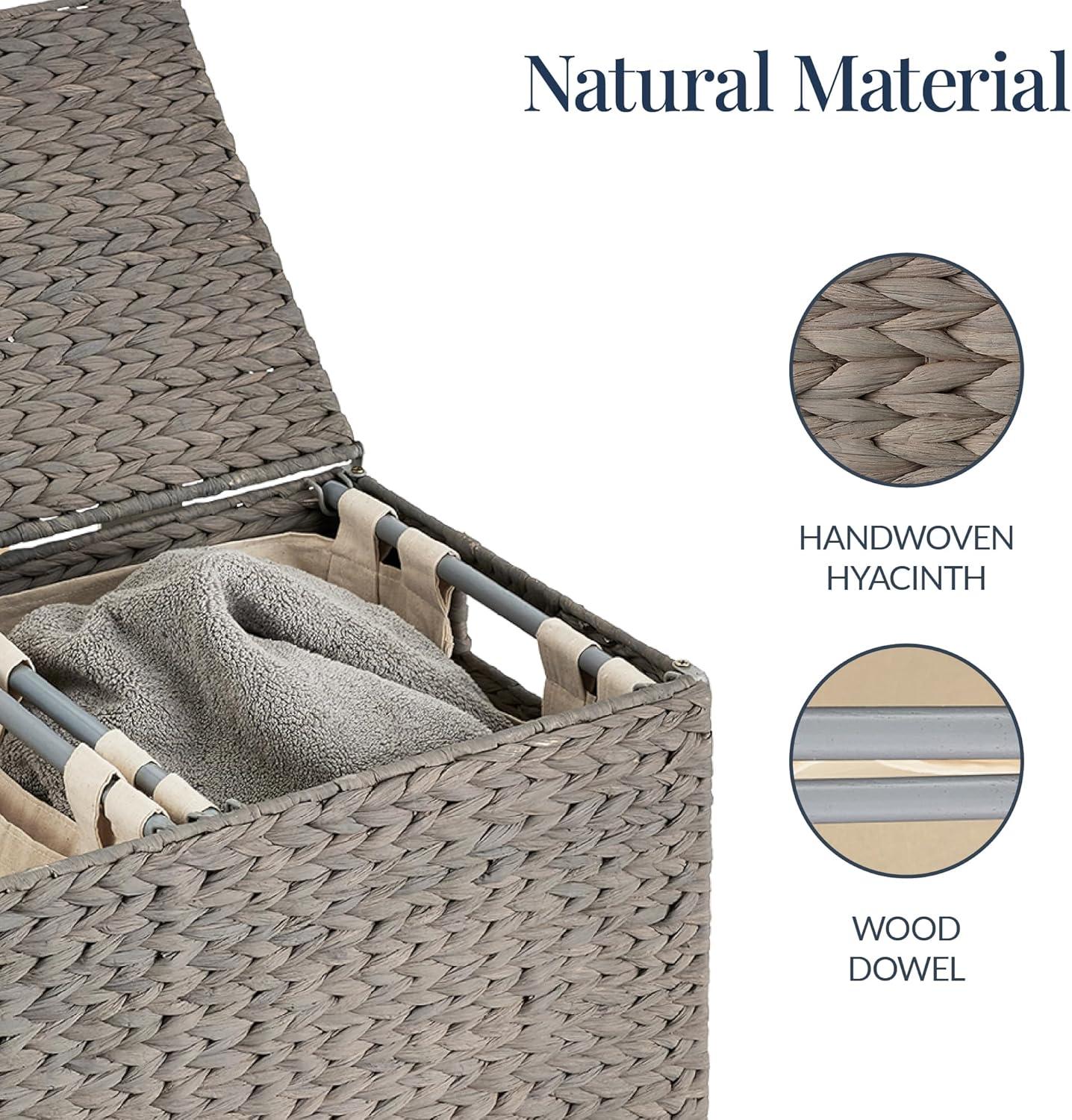 Bayou Breeze Large Water Hyacinth Double Laundry Hamper Basket w/ 2 Liner Bags, Handles