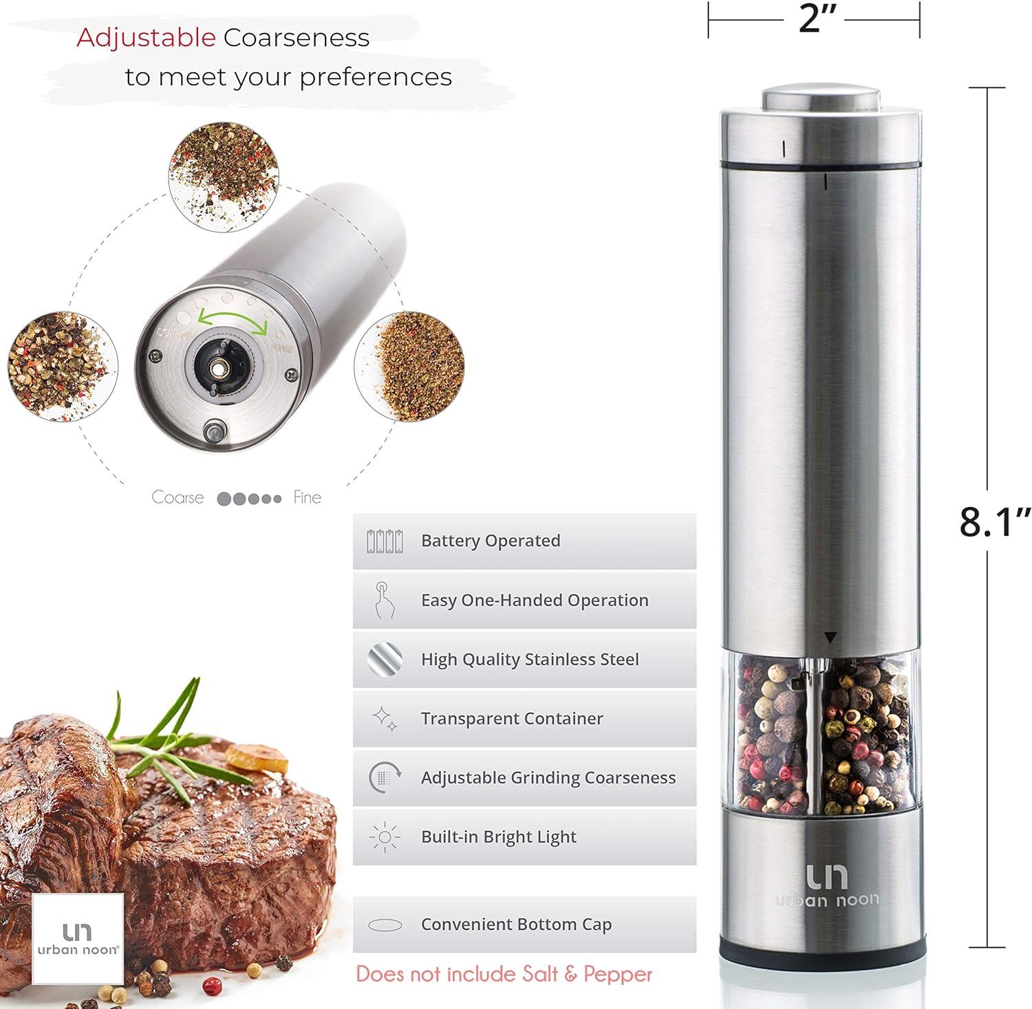 Stainless Steel Electric Salt and Pepper Grinder Set with LED Light