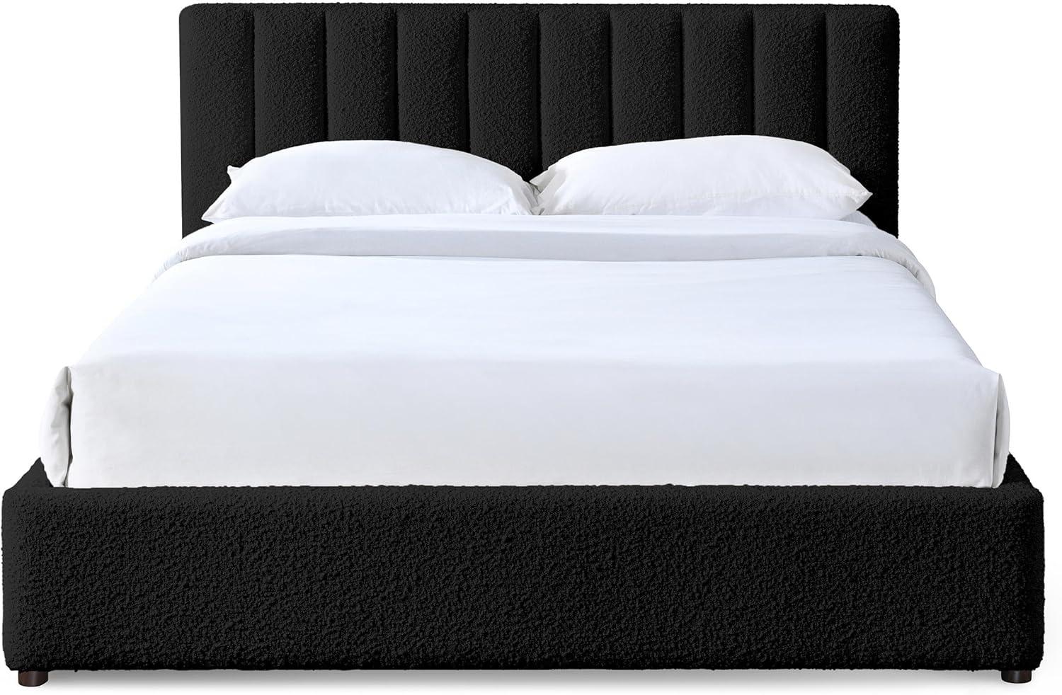 Omax Decor Jaxon Upholstered Platform Queen Bed in White Boucle Fabric