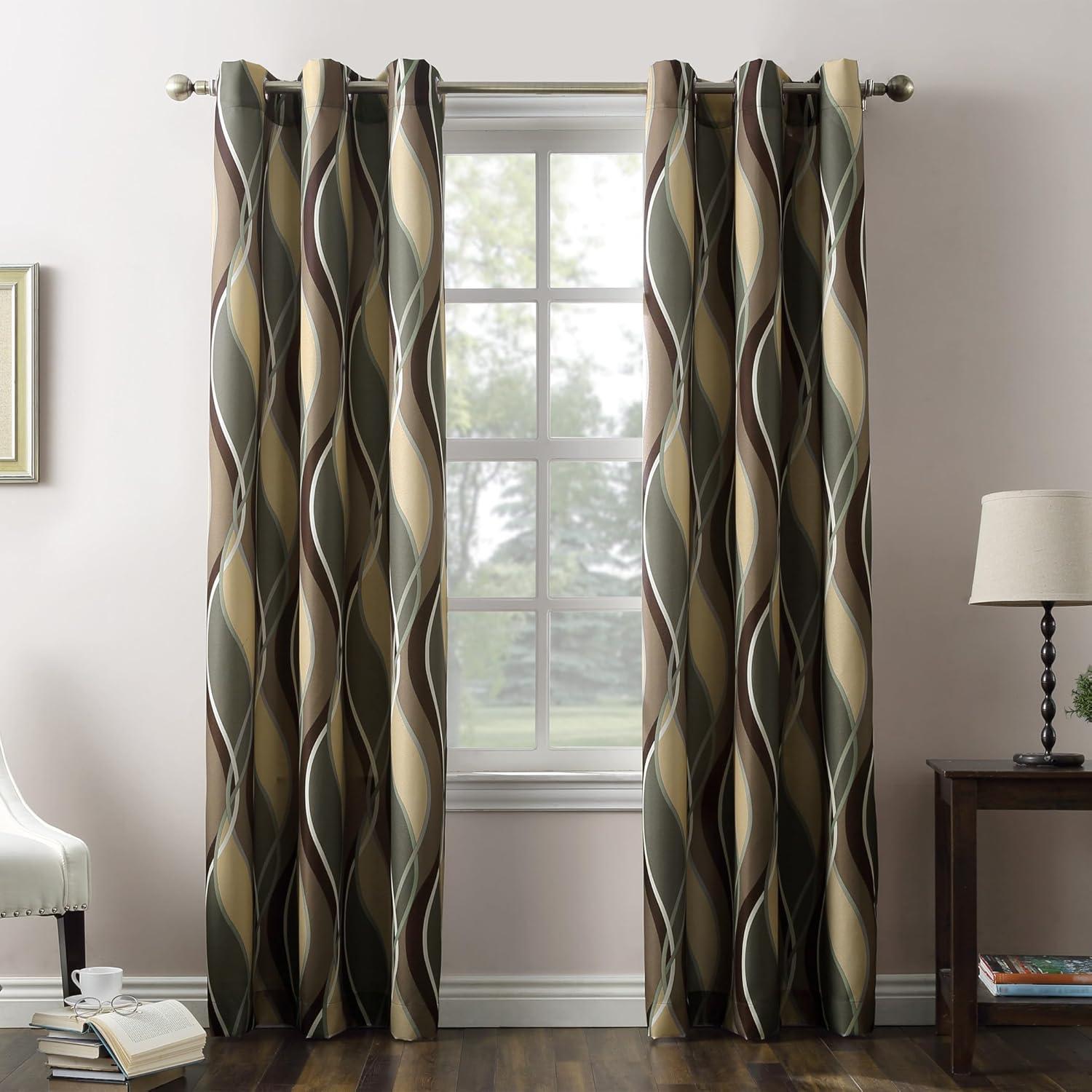 48"x84" No. 918 Semi-Sheer Intersect Ogee Wave Print Grommet Curtain Panel Spruce: Modern Light Filtering Green Curtain
