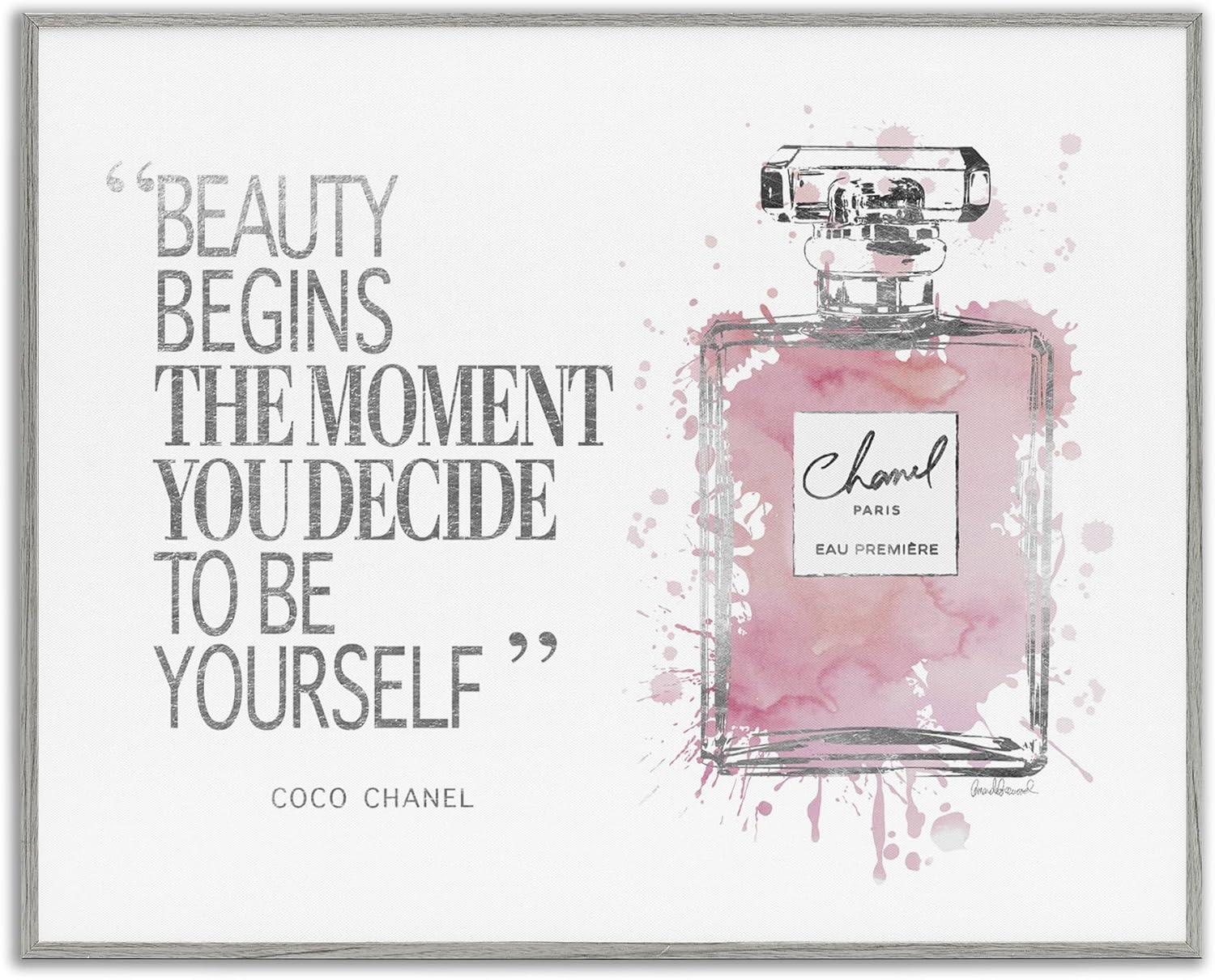 Beauty Begins Fashion Perfume Gray Framed Canvas Print