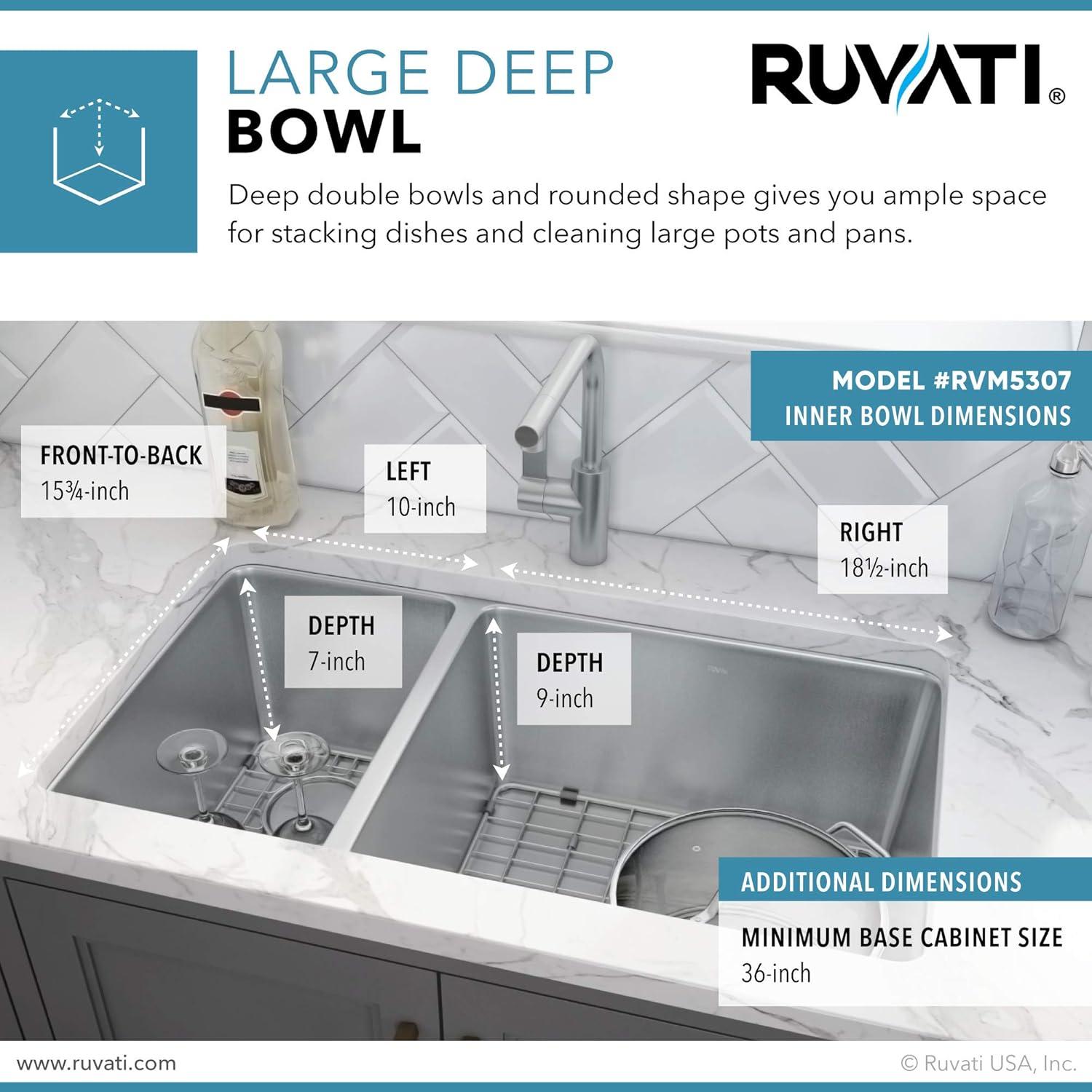 Ruvati 32-inch Undermount Kitchen Sink Double Bowl 16 Gauge Stainless Steel