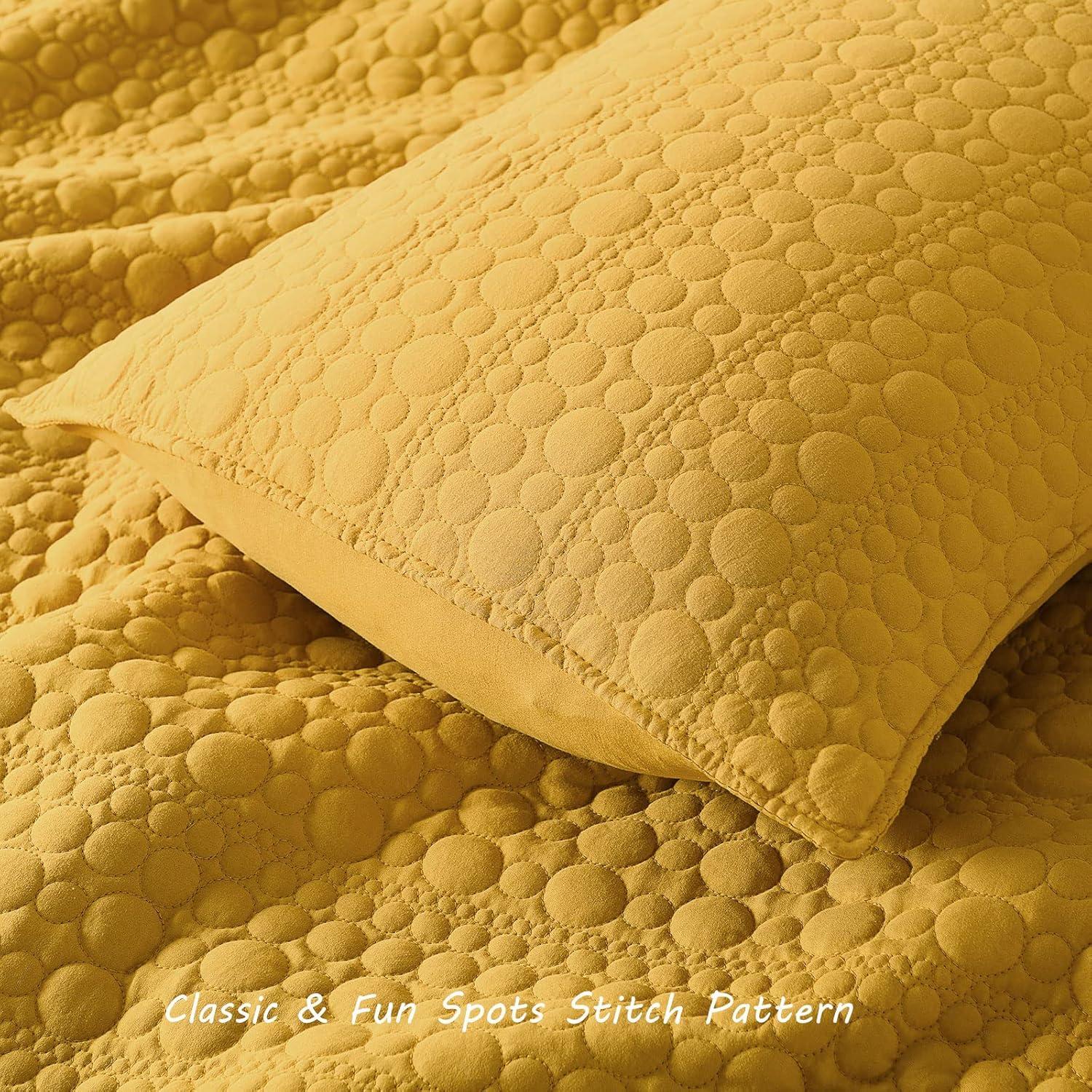 HORIMOTE HOME Quilt Set Queen Size Yellow, Classic Geometric Diamond Stitched Pattern, Ultra Soft Lightweight Bedding Set Bedspread Coverlet for All Season 3 Pieces (1 Quilt and 2 Pillow Shams)
