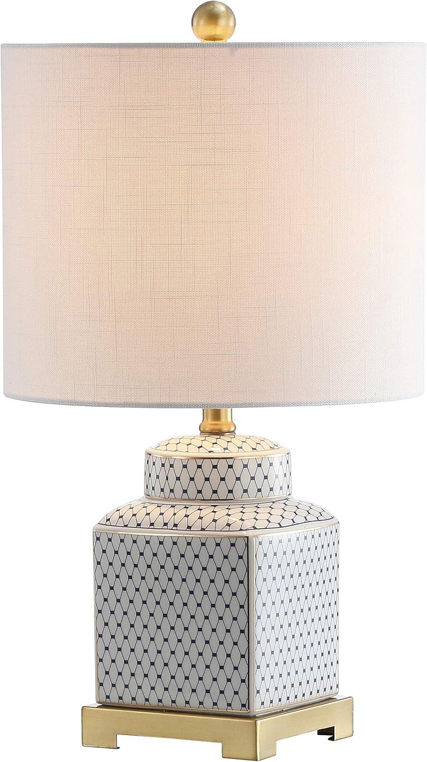 Cleo 21.5" White and Blue Ceramic Ginger Jar LED Table Lamp