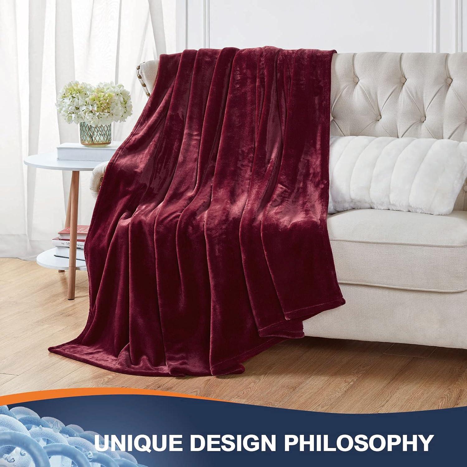 Walensee Ultra Soft Microplush Fleece Queen Blanket, 90" x 90", Burgundy, Machine Washable