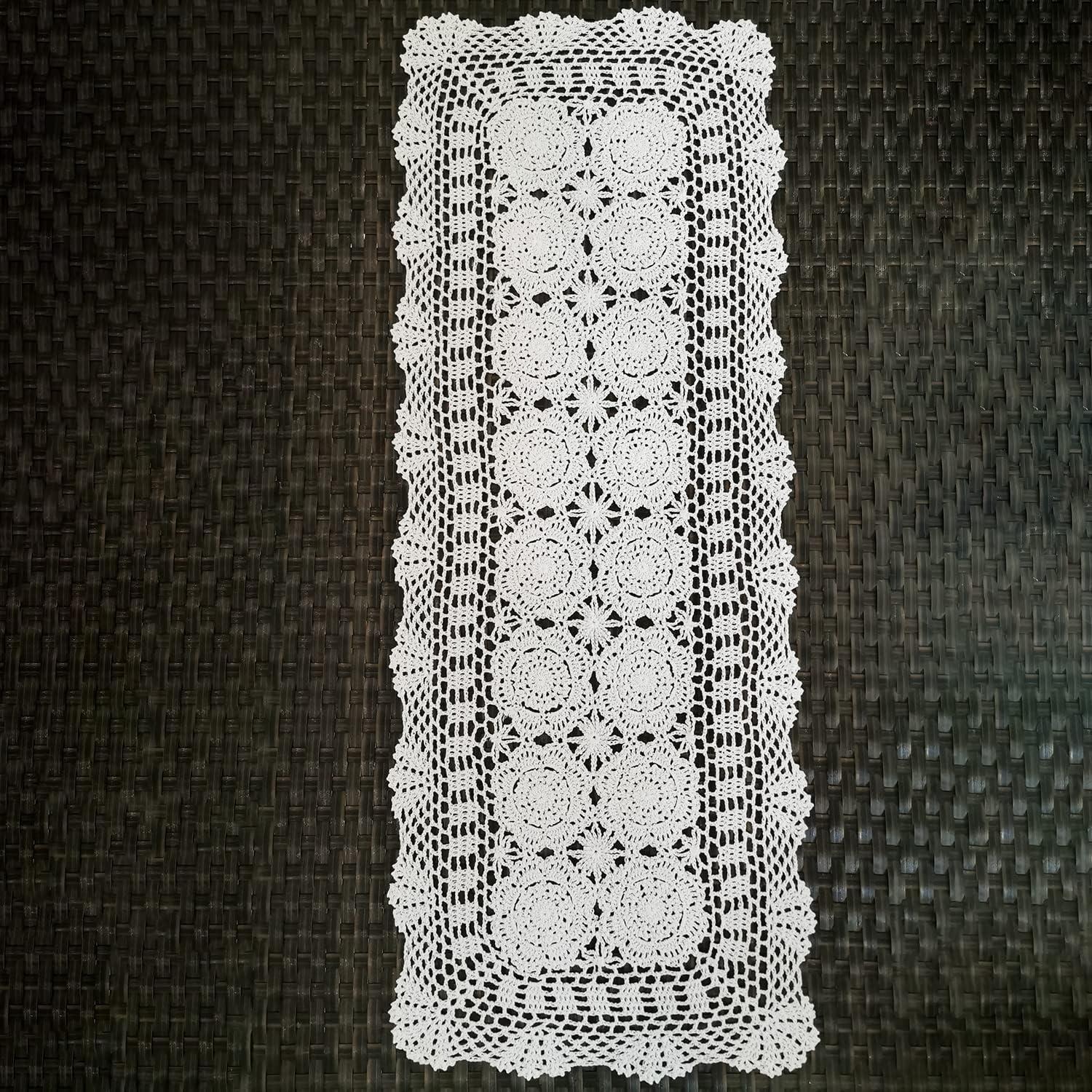 Phantomon Lace Table Runner Rectangular Table Cover Cloth Handmade Crochet Floral Placemats 100% Cotton (Floral Beige, 15x28Inch)