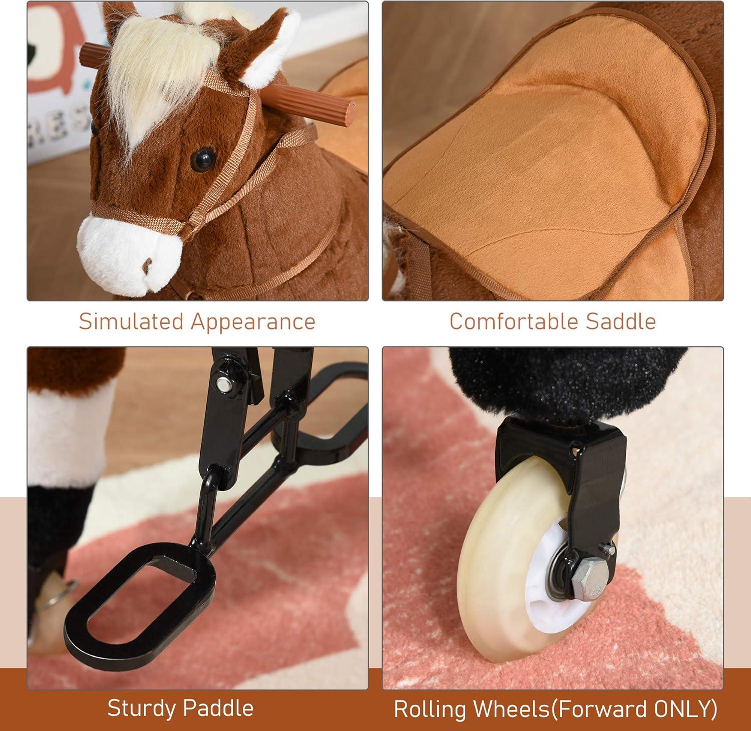 Qaba Kids Ride-on Walking Horse with Easy Rolling Wheels, Soft Huggable Body, & a Large Size for Kids 5-16 Years
