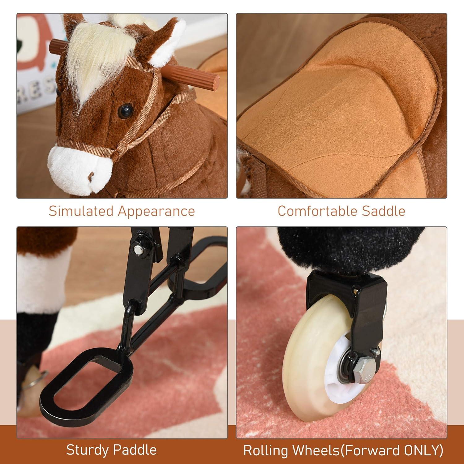 Qaba Kids Ride-on Walking Horse with Easy Rolling Wheels, Soft Huggable Body, & a Large Size for Kids 5-16 Years