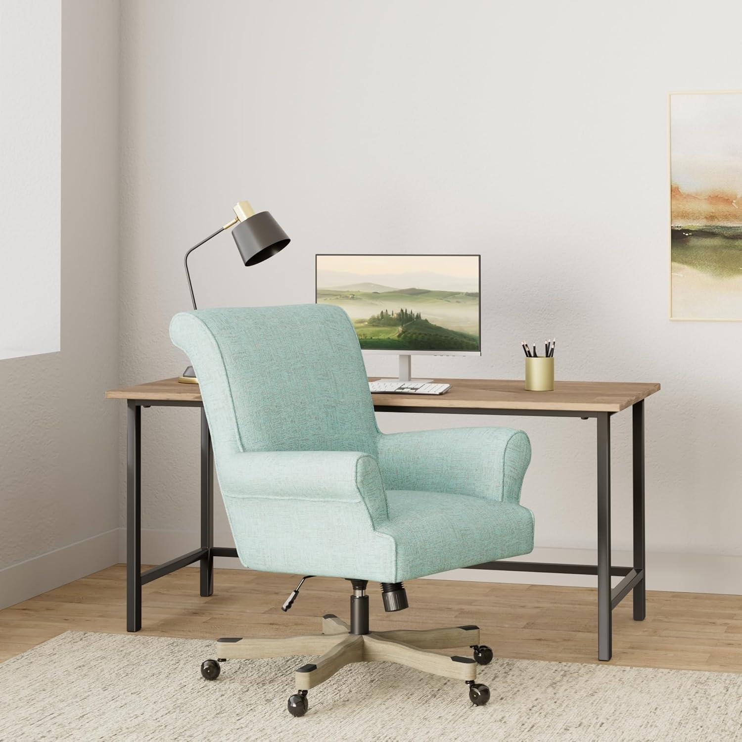 Megan Office Chair in Turquoise Fabric with Grey Wash Wood