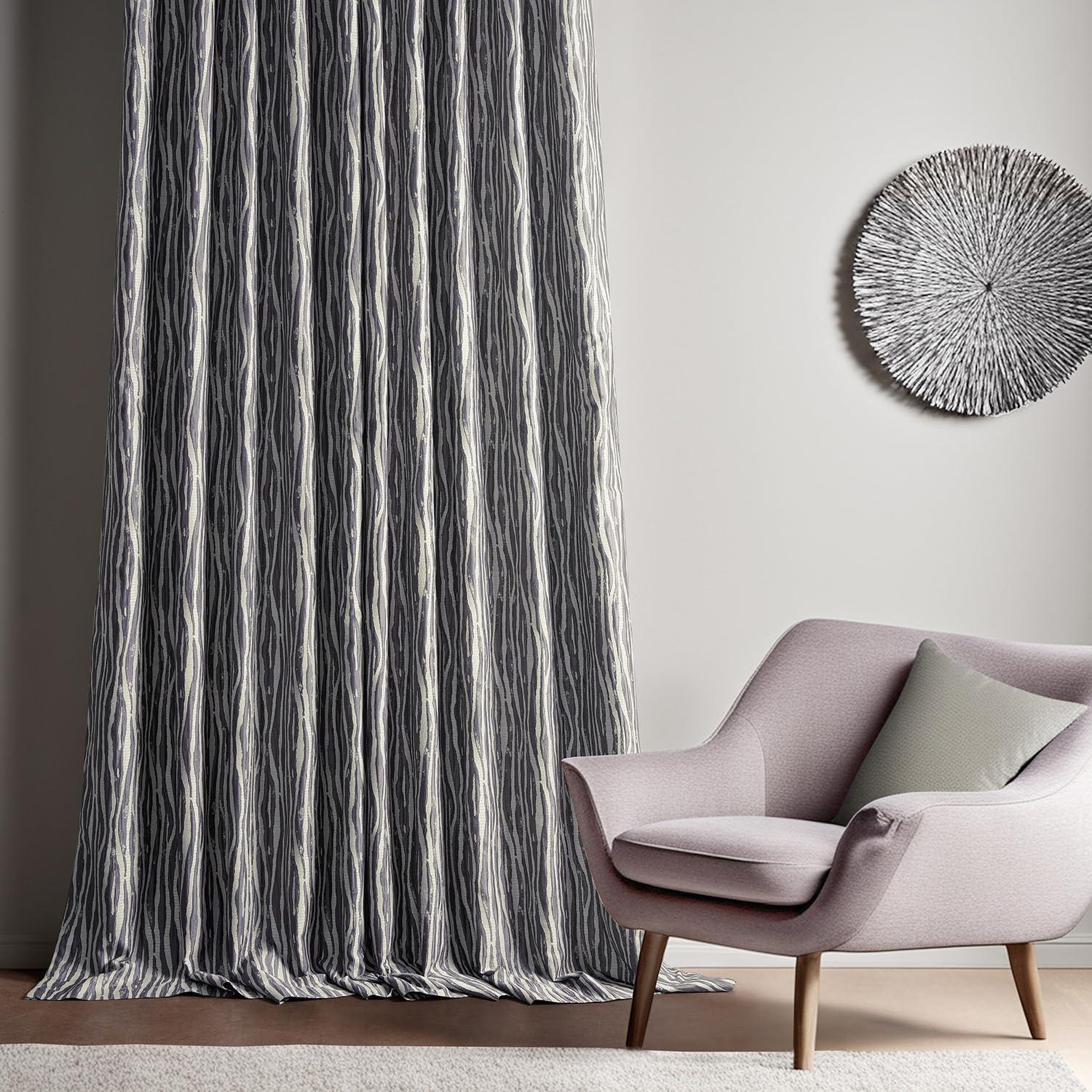 Tiger Stripe Grey Faux Silk Room-Darkening Curtain Panel, 84 Inches