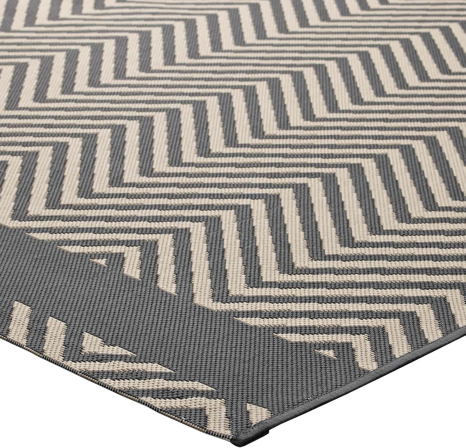 Gray and Beige 5' x 8' Synthetic Geometric Area Rug