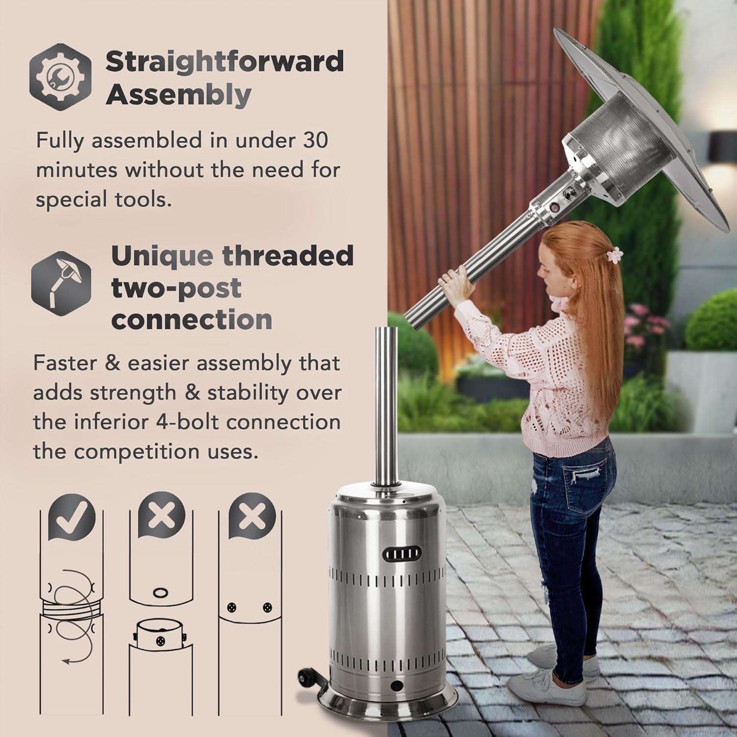 Fire Sense Fire Sense Performance Series Patio Heater with Wheels 50,000 BTU Output-Unpainted Stainless Steel