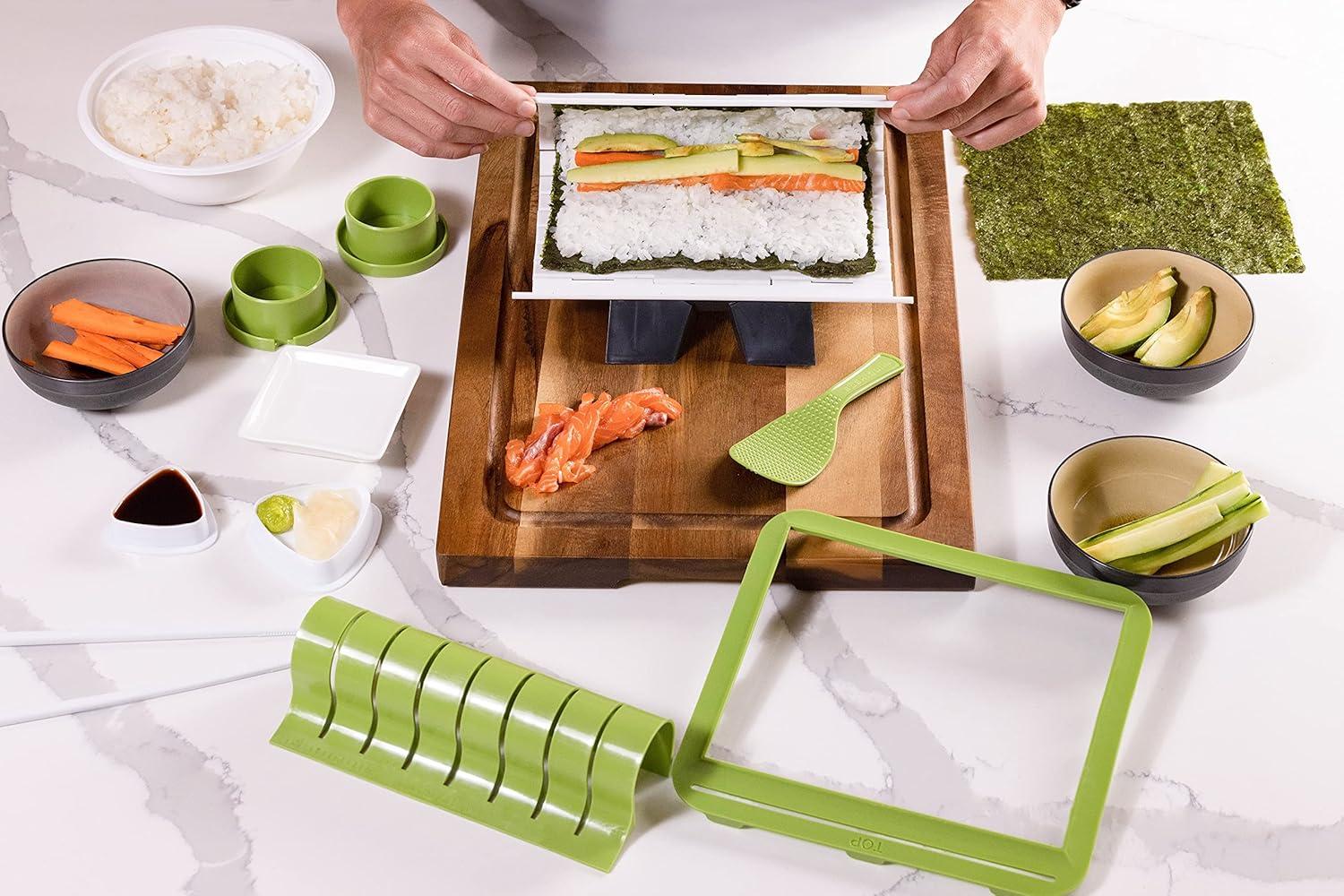 Green Plastic Sushi Making Kit with Rice Frame and Cutter