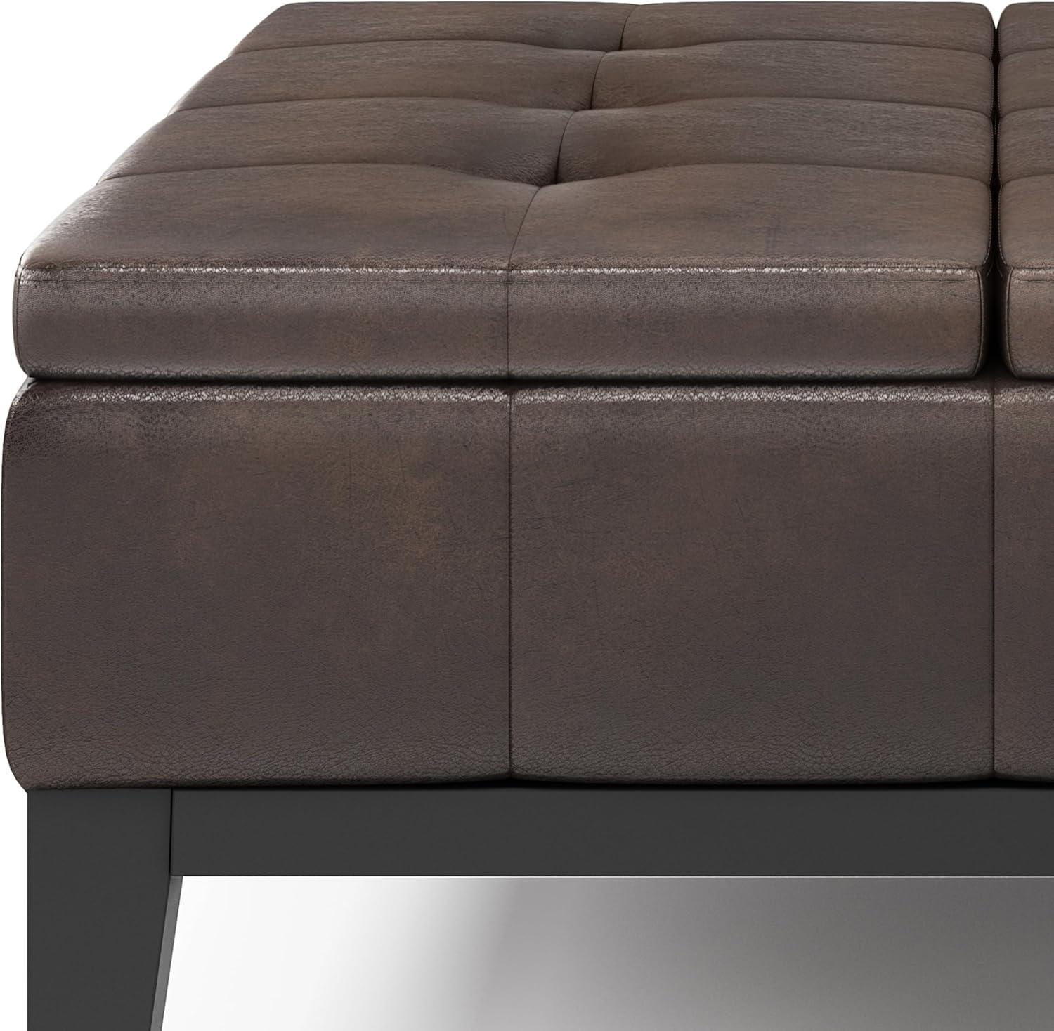 Simpli Home Dover 36"W Upholstered Square Coffee Table Storage Ottoman with Split Tufted Lift Top & Reviews | Wayfair