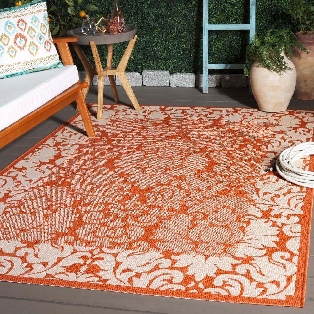 Terracotta and Natural Reversible Synthetic Indoor/Outdoor Rug, 5'3" x 7'7"