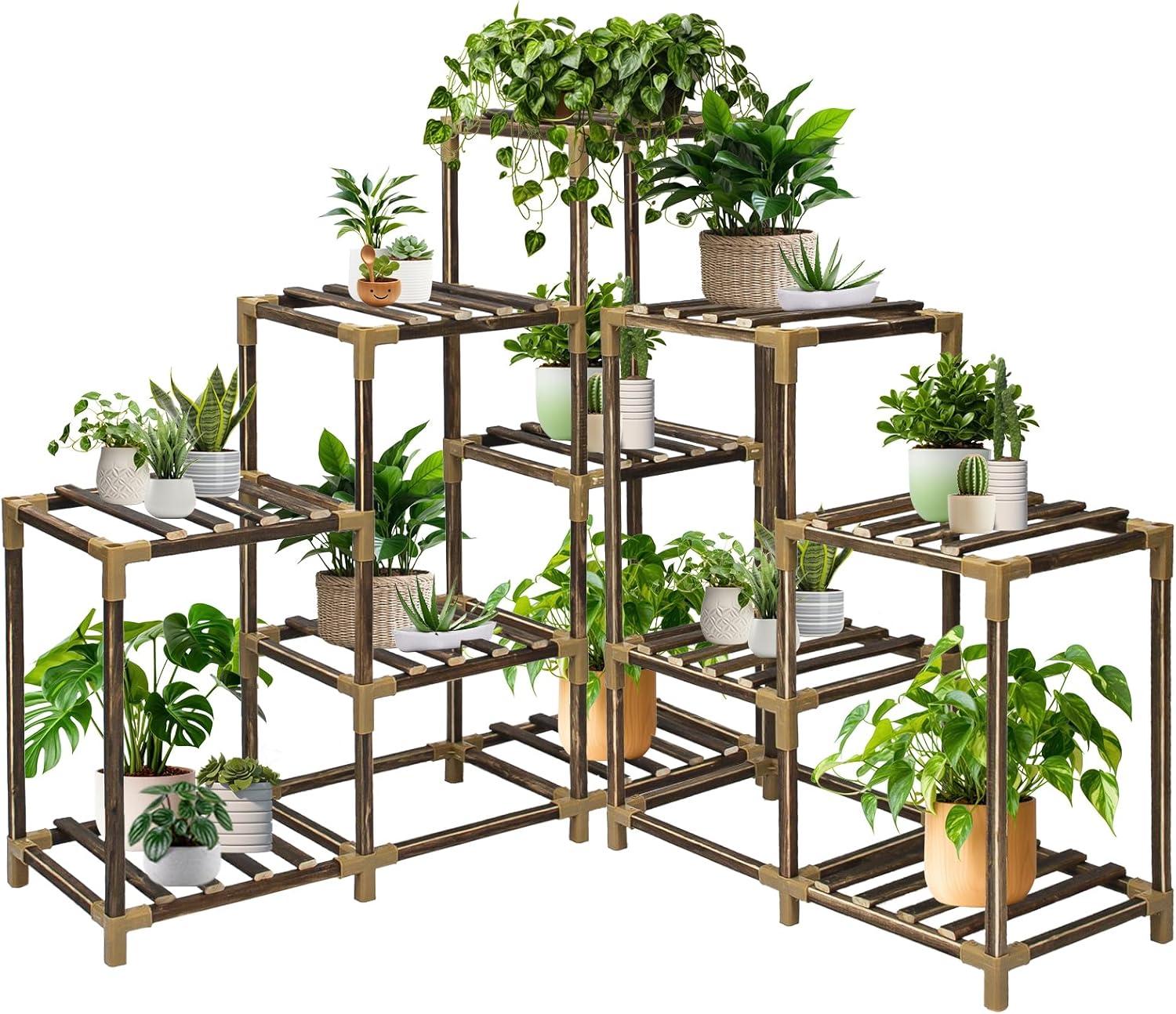 Natural Wood 11-Tier Rectangular Indoor Outdoor Plant Stand