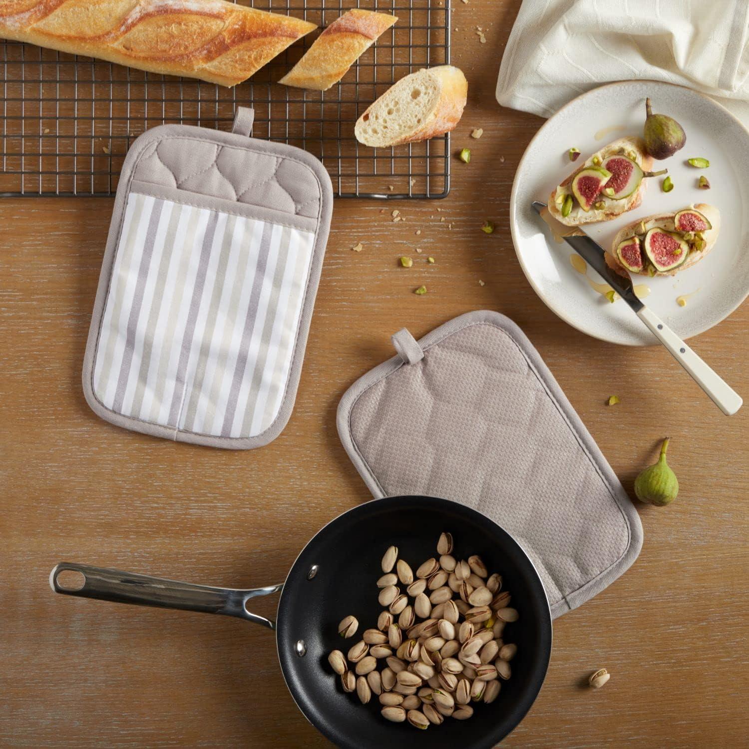 Beige and Brown Silicone Stripe Pot Holder Set